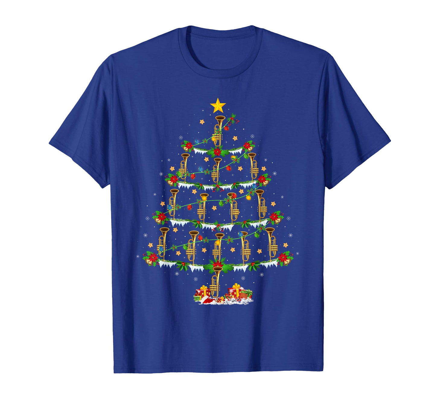 Trumpet Christmas Tree Lights Music Lover Musical Xmas T-Shirt