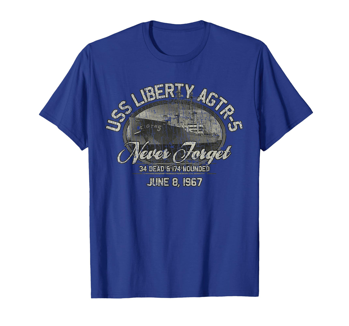Vintage Men USS Liberty 1967 Military Distressed T-Shirt