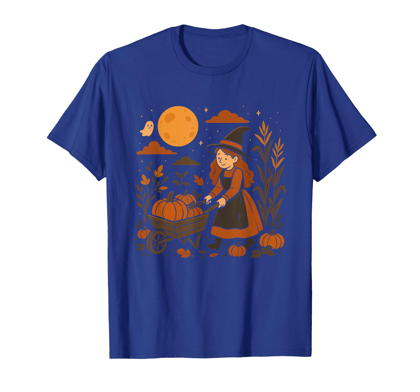 Witch with Wheelbarrow of Pumpkins T-Shirt