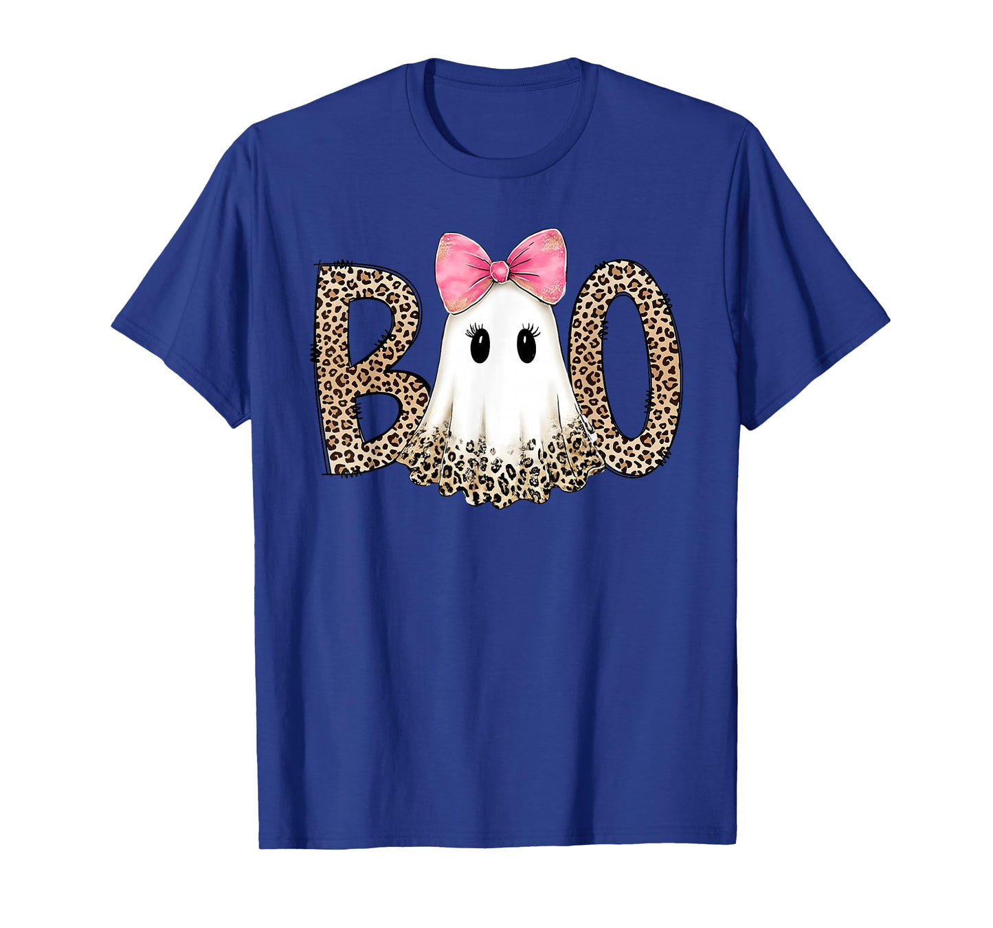 Leopard Ghost Boo Funny Coquette Bow Halloween Girl Women T-Shirt