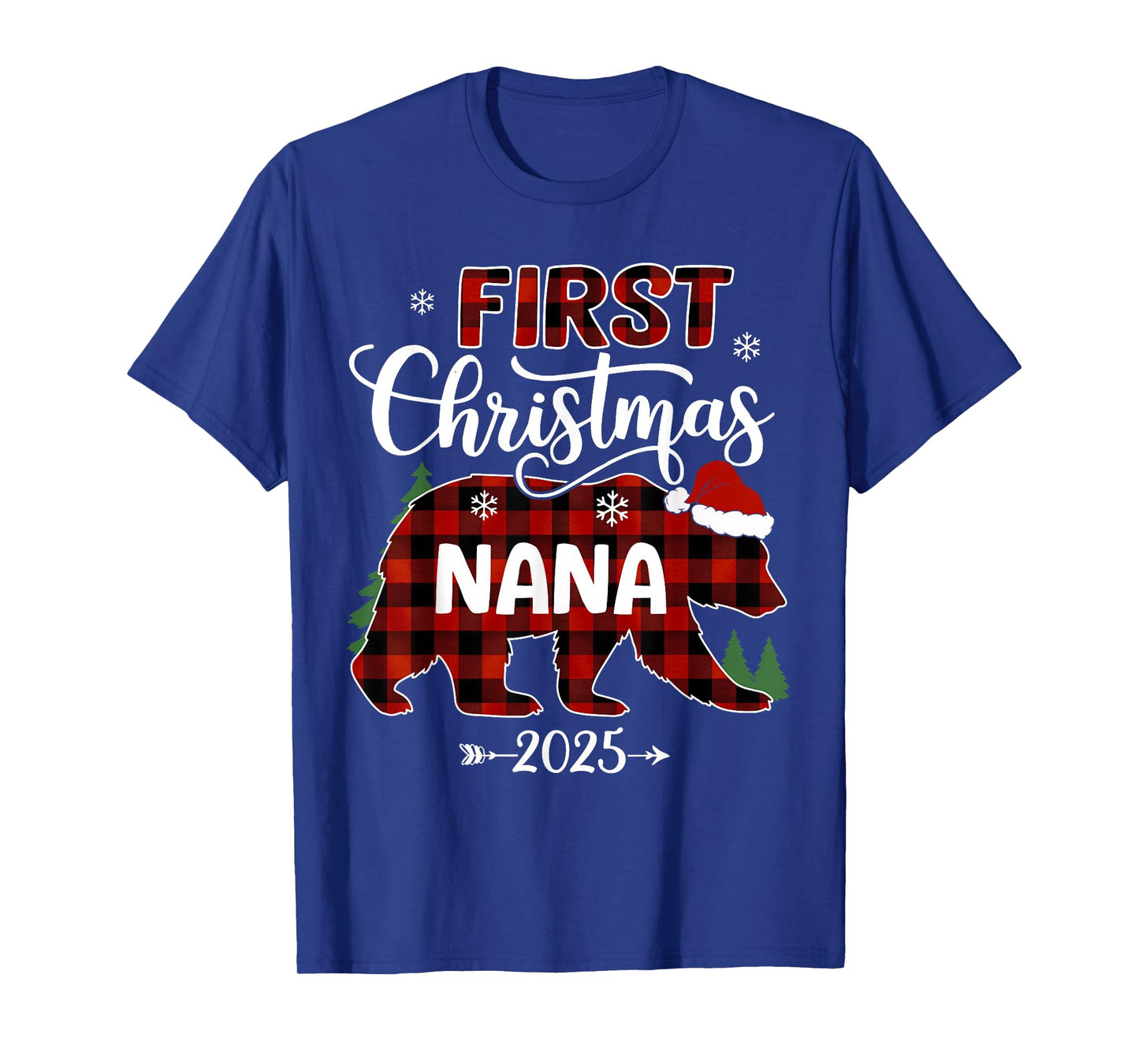 Pregnancy First Christmas Nana Red Plaid Bear Santa 2025 T-Shirt