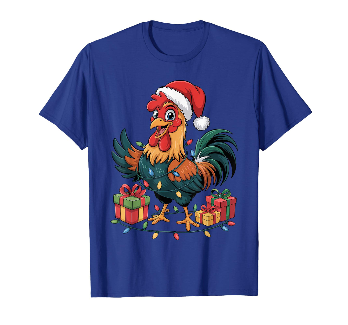 Rooster Santa Hat Christmas Design Funny Farm Animal Lovers T-Shirt