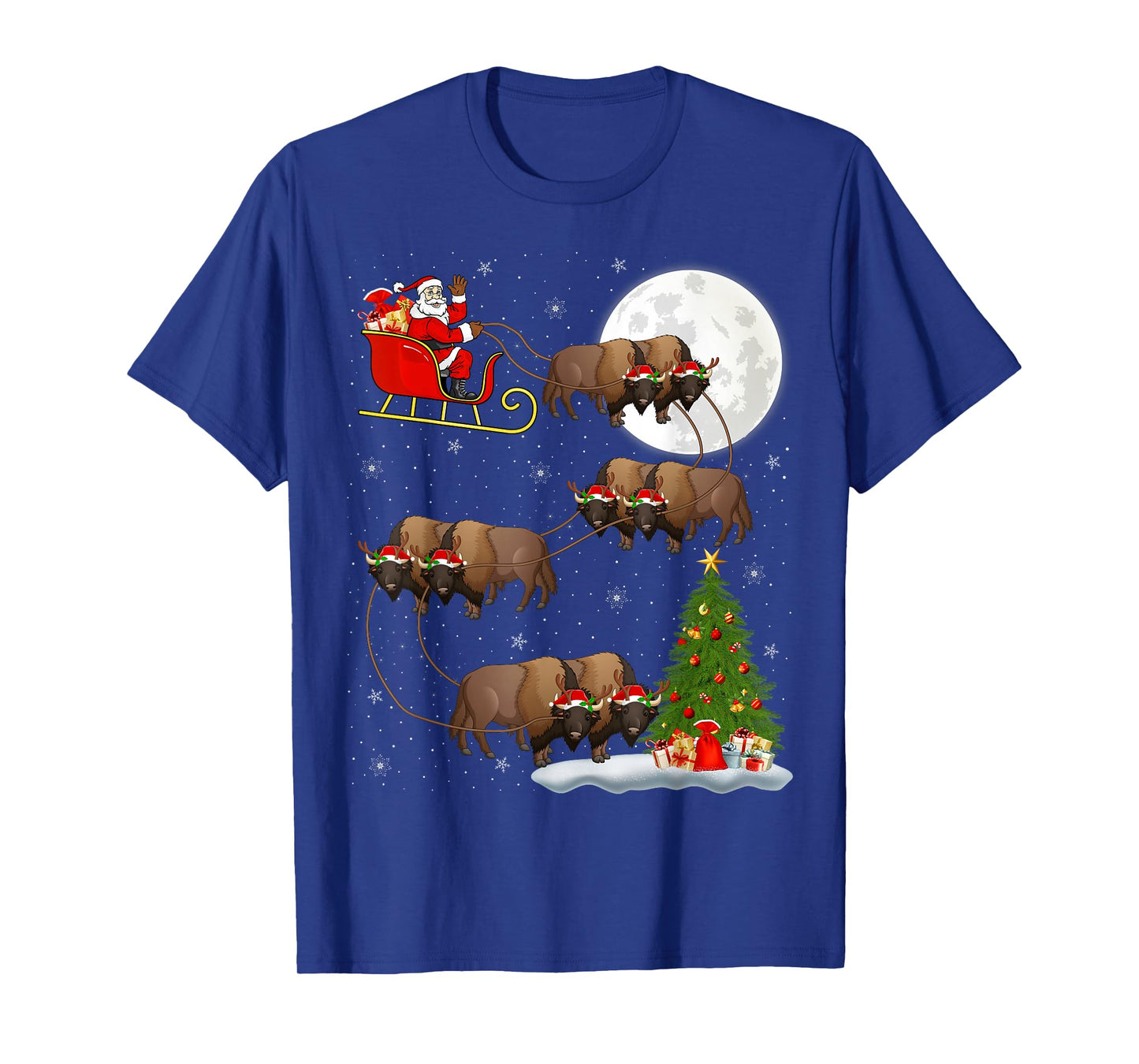 Bison Santa Sleigh Flying Funny Magical Christmas T-Shirt