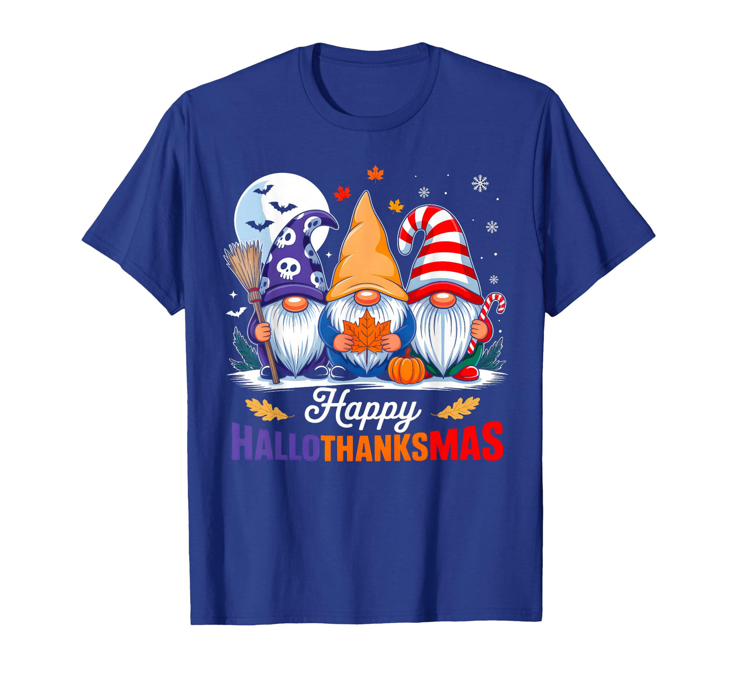 Happy Hallothanksmas Gnomes Halloween Thanksgiving Christmas T-Shirt