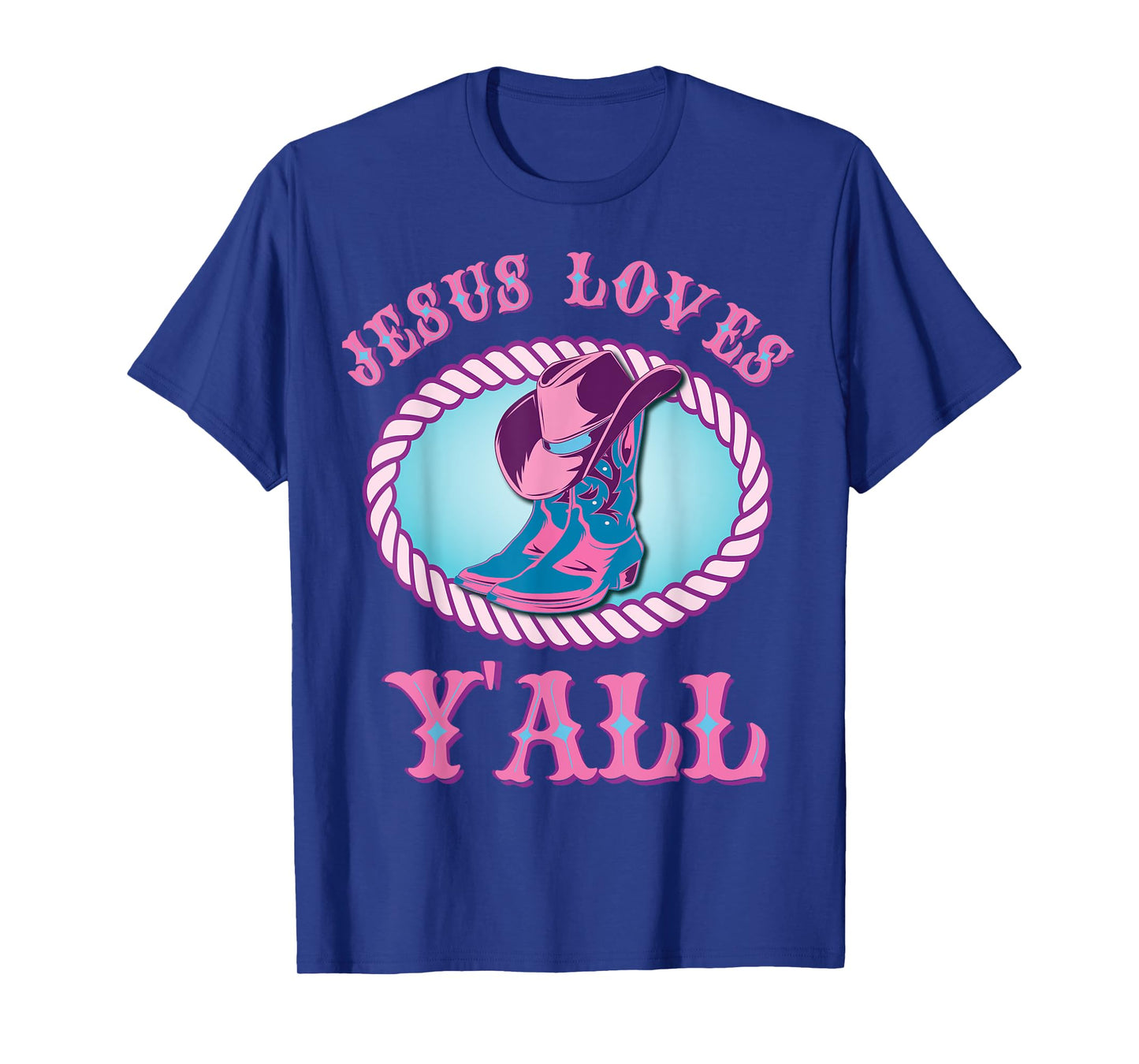 Cute Jesus Loves Y'all Cowgirl Christian T-Shirt