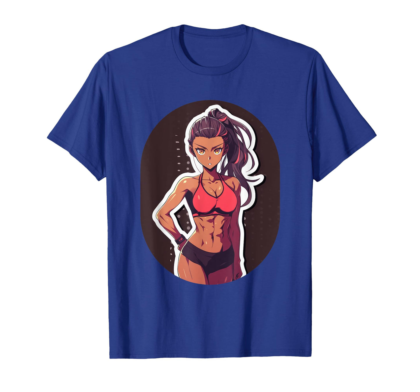 Dark Skin Anime & Manga Style Gym Girl Posing in Gym Clothes T-Shirt