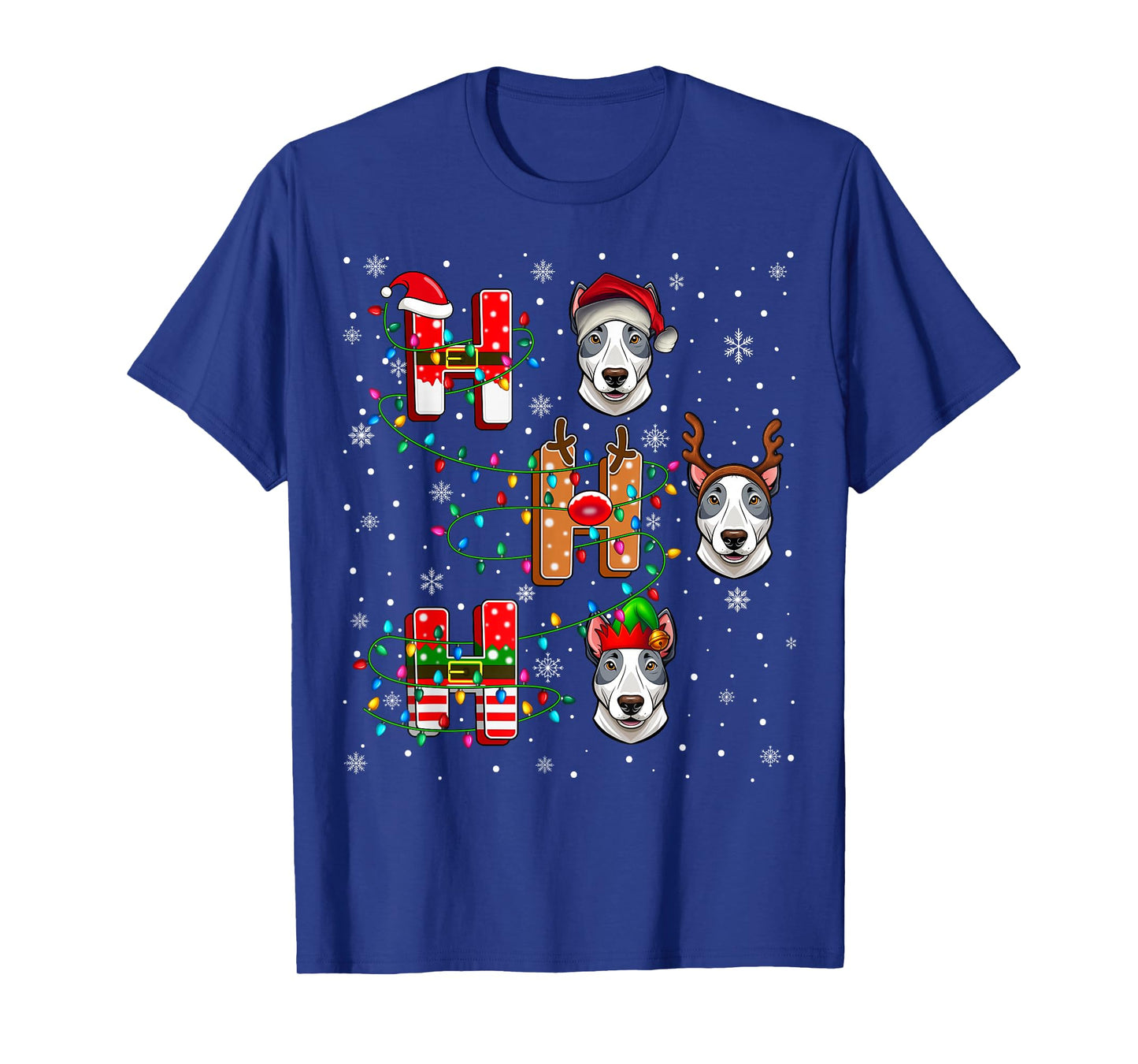Ho Ho Santa Reindeer Hat Elf Matching Bull Terrier Dog Xmas T-Shirt