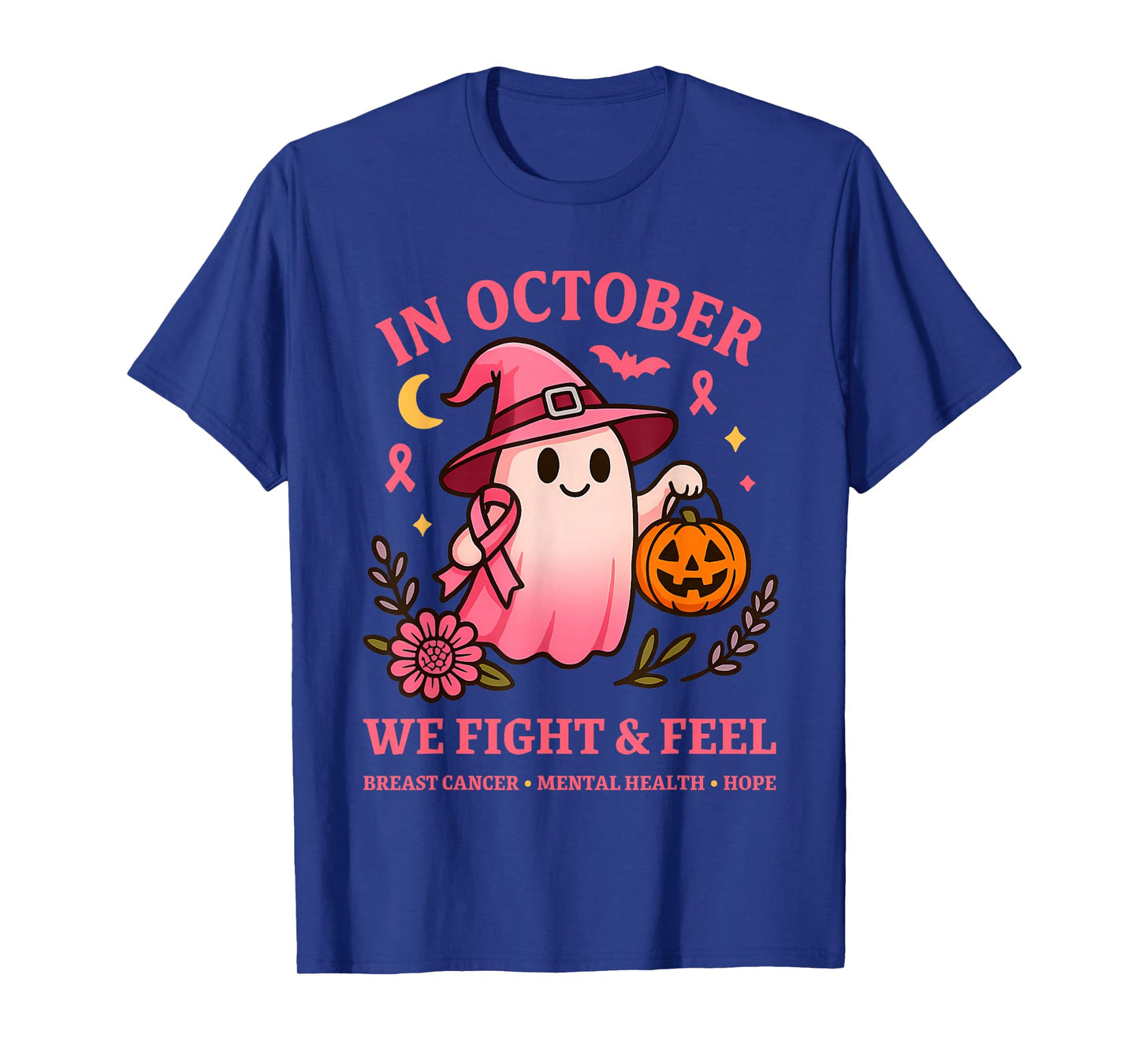 Cute Pink Ribbon Halloween Ghost Breast Cancer Awareness T-Shirt