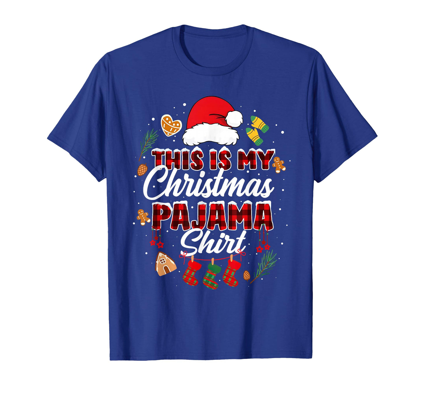 This is My Christmas Pajama Shirt Buffalo Plaid Santa Hat T-Shirt