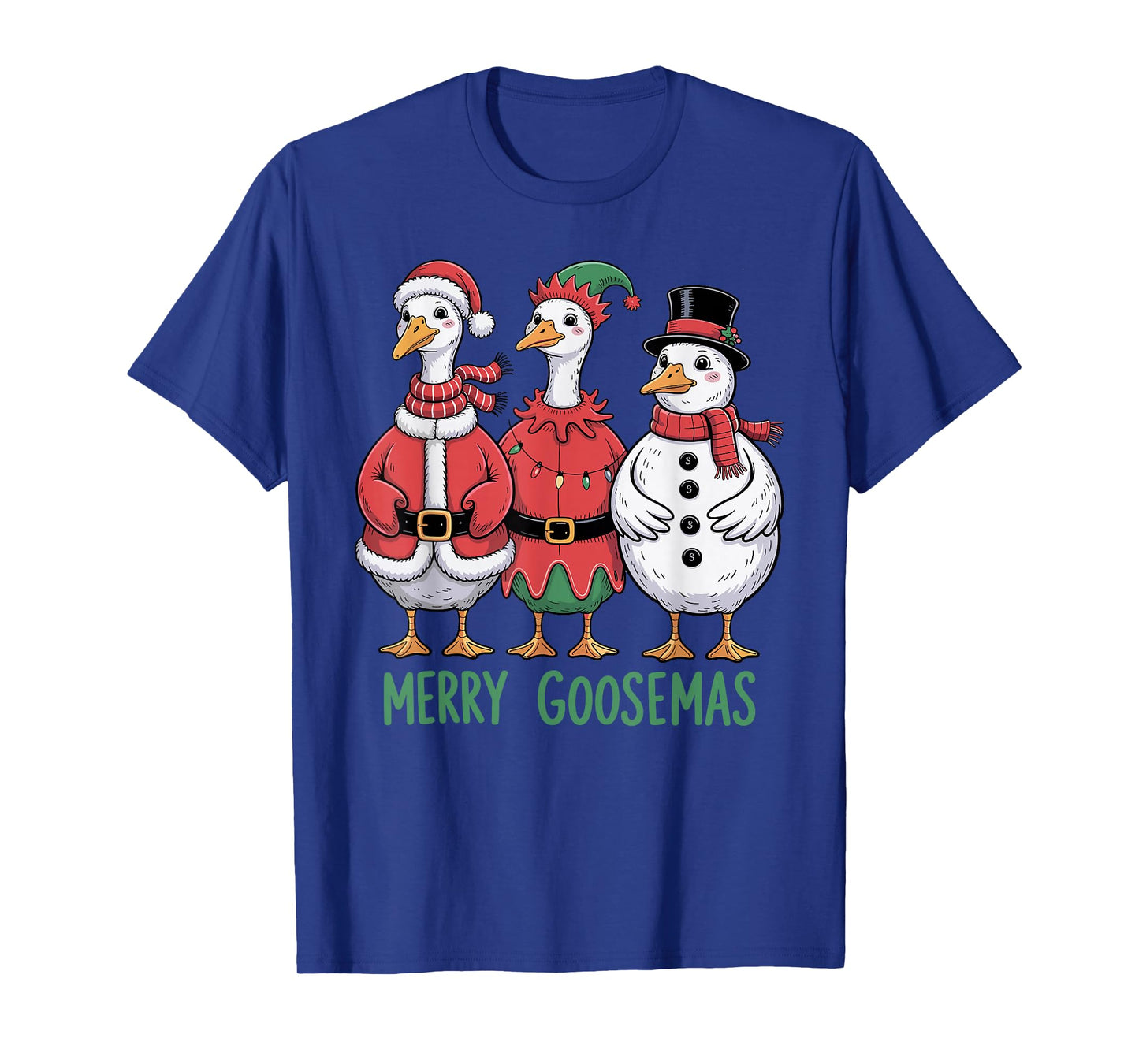 Merry Goosmas Christmas Goose Trio Elf Santa Snowman T-Shirt