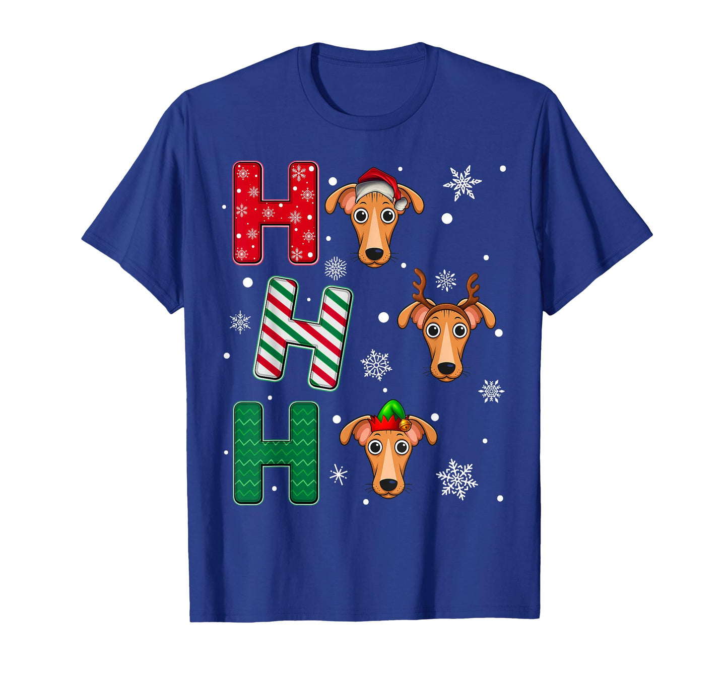 Ho Ho Ho Greyhound Dog Matching Christmas Santa Elf Xmas T-Shirt
