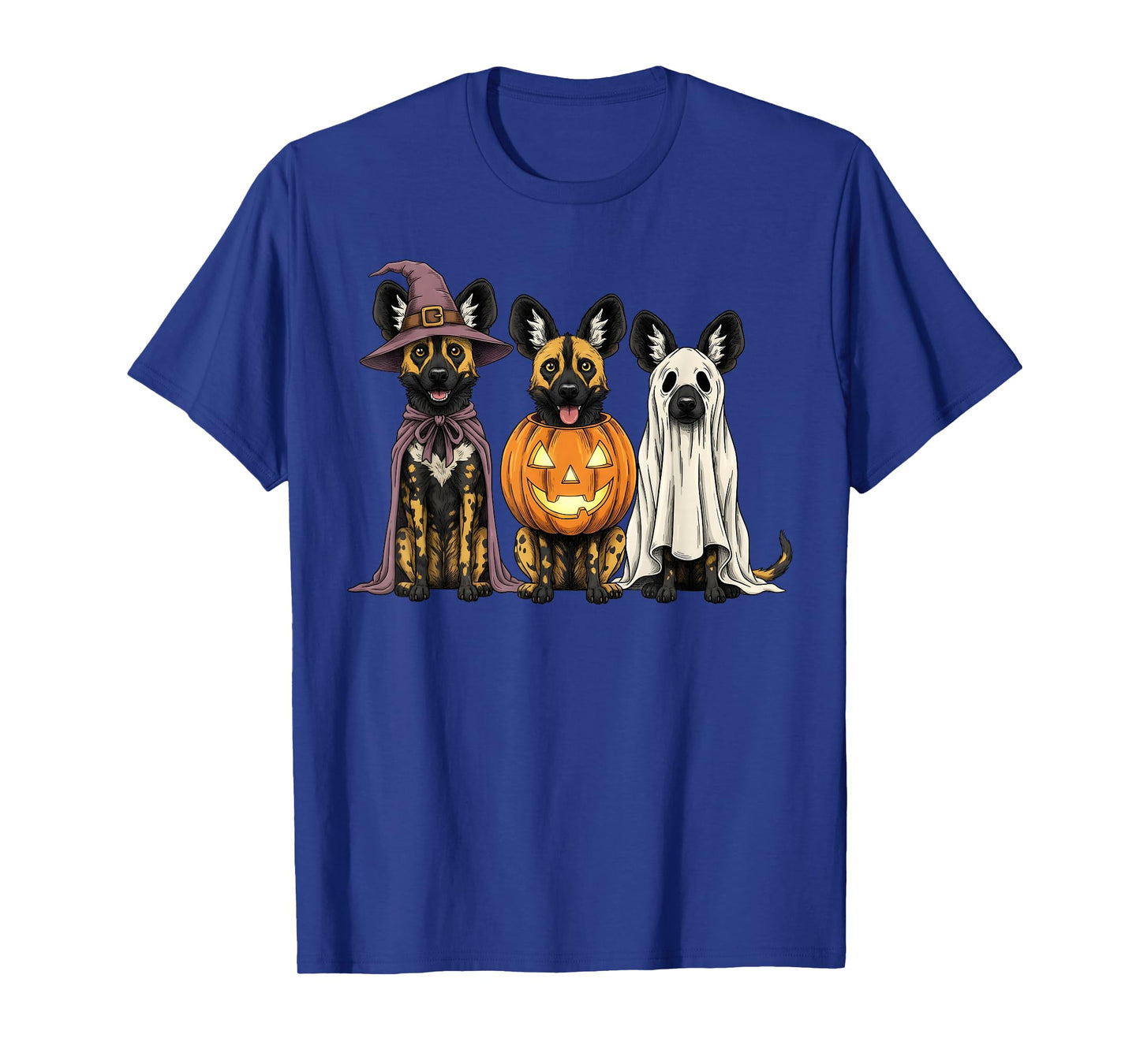 Spooky Ghost African Wild Dog Lover Pumpkin Halloween T-Shirt