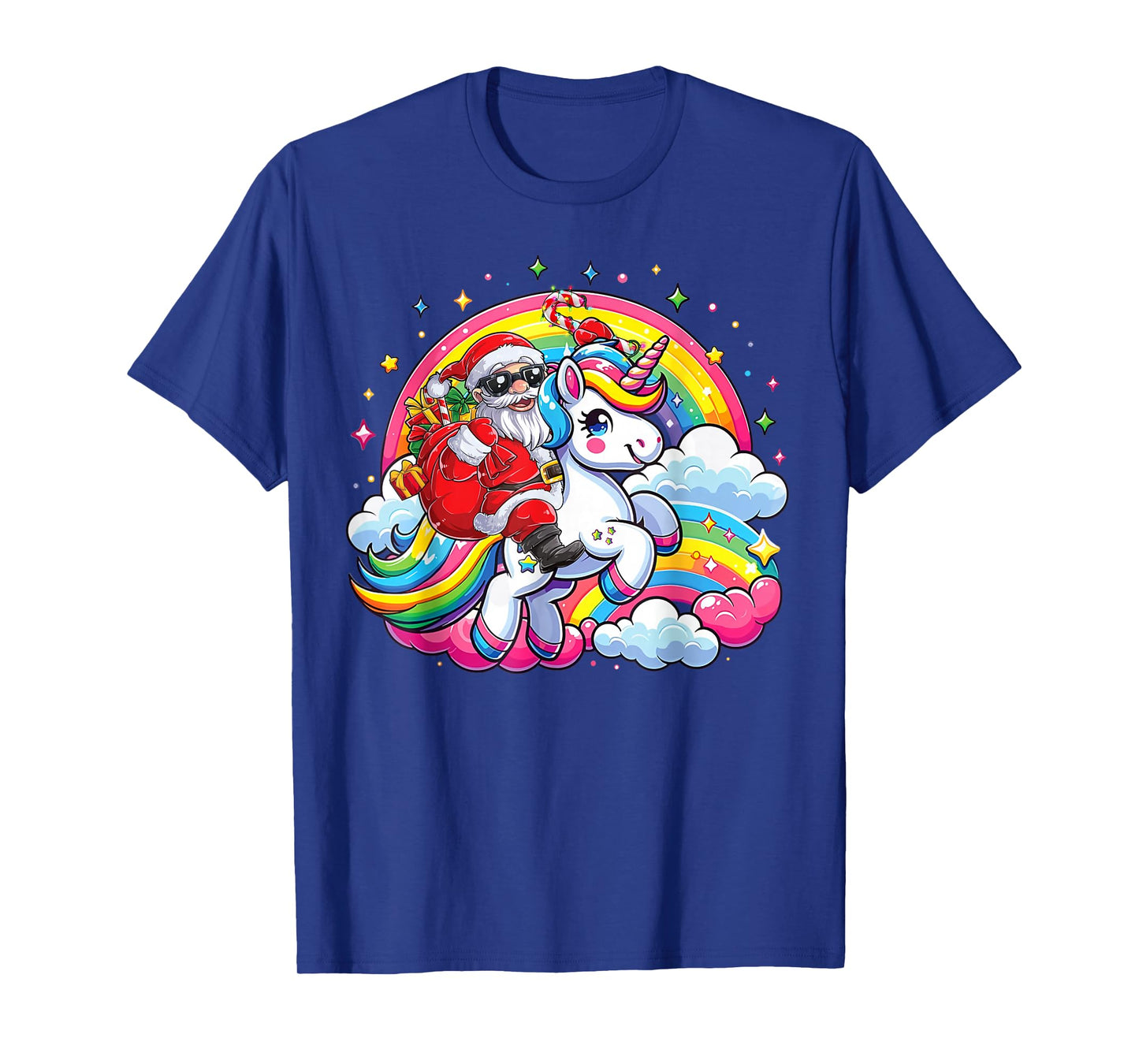 Funny Christmas Santa Riding Unicorn Xmas Girls Women Kids T-Shirt