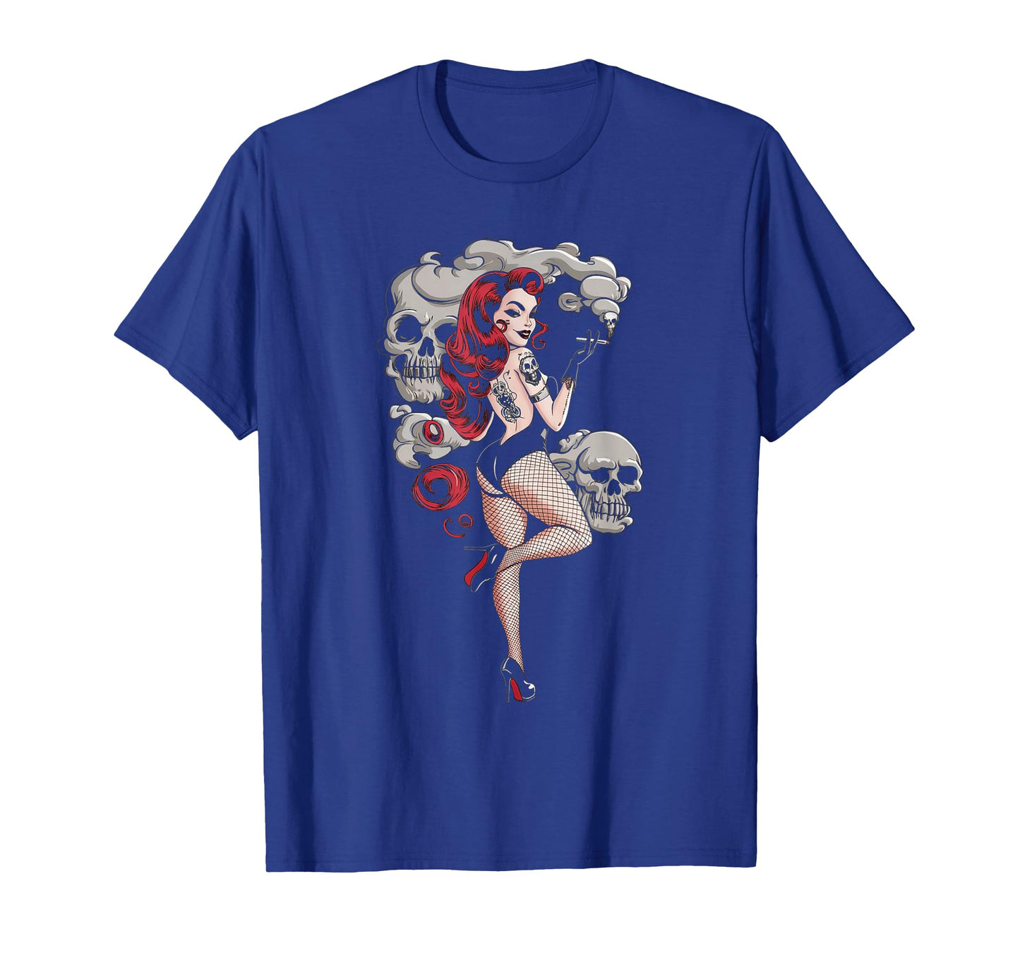 Tattoo Goth Pin-up Girl with Skull Vintage Horror Rockabilly T-Shirt
