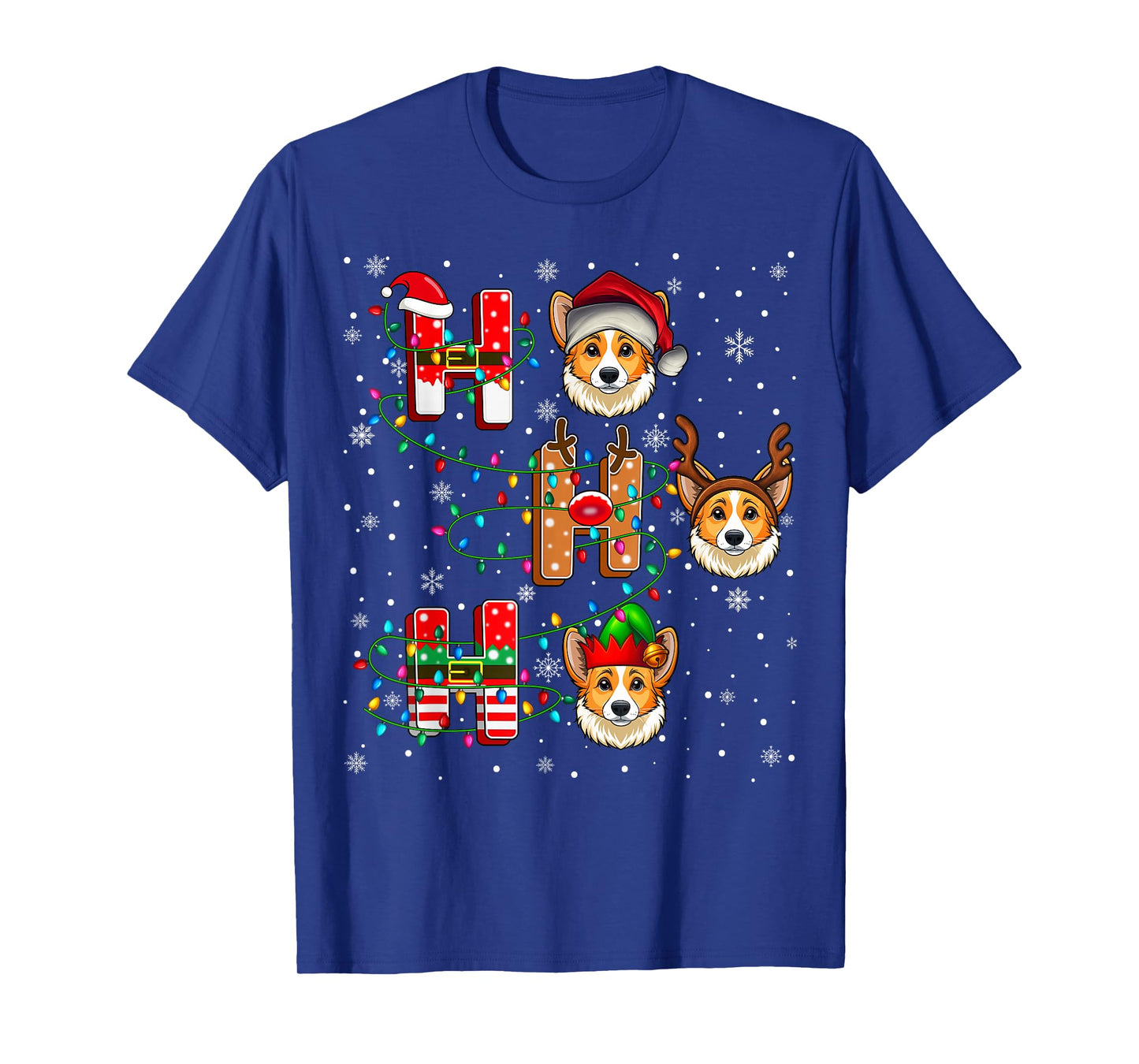Ho Ho Ho Santa Reindeer Hat Elf Matching Corgi Dog Xmas T-Shirt