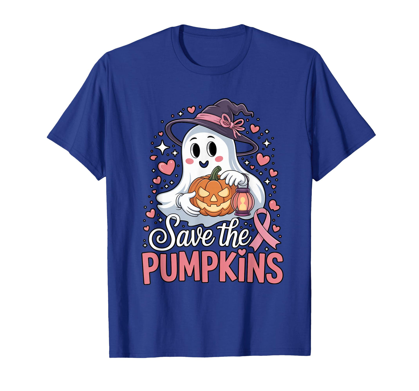 Save The Pumpkins Pink Ribbon Halloween Ghost Breast Cancer T-Shirt
