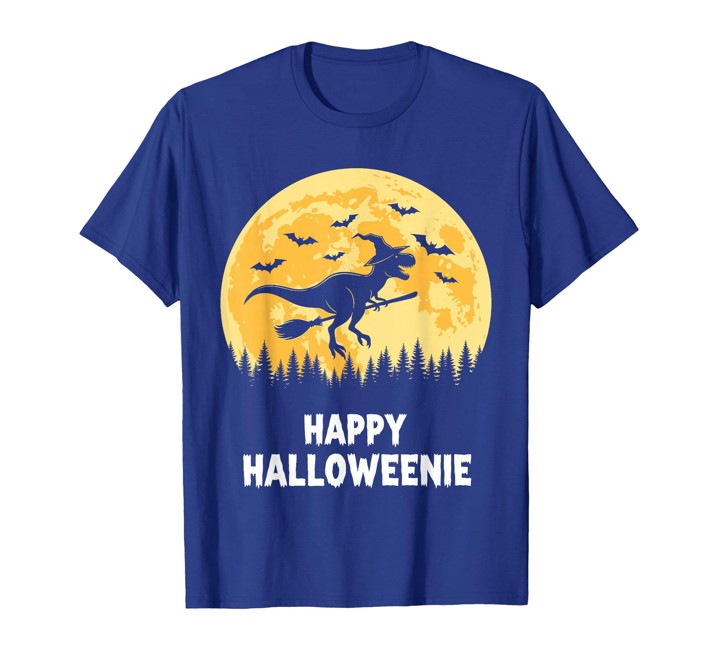 Happy Halloweenie Funny Dinosaur T Rex Flying Witch T-Shirt