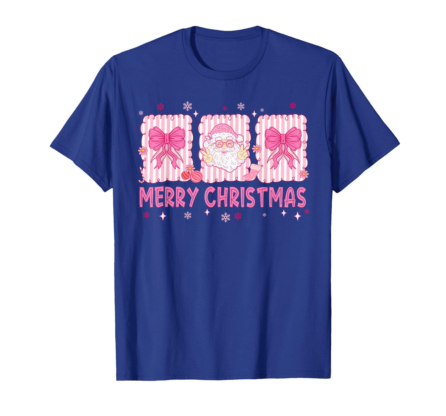 Preppy Merry Christmas Pink Santa Coquette Bow Girl Women T-Shirt
