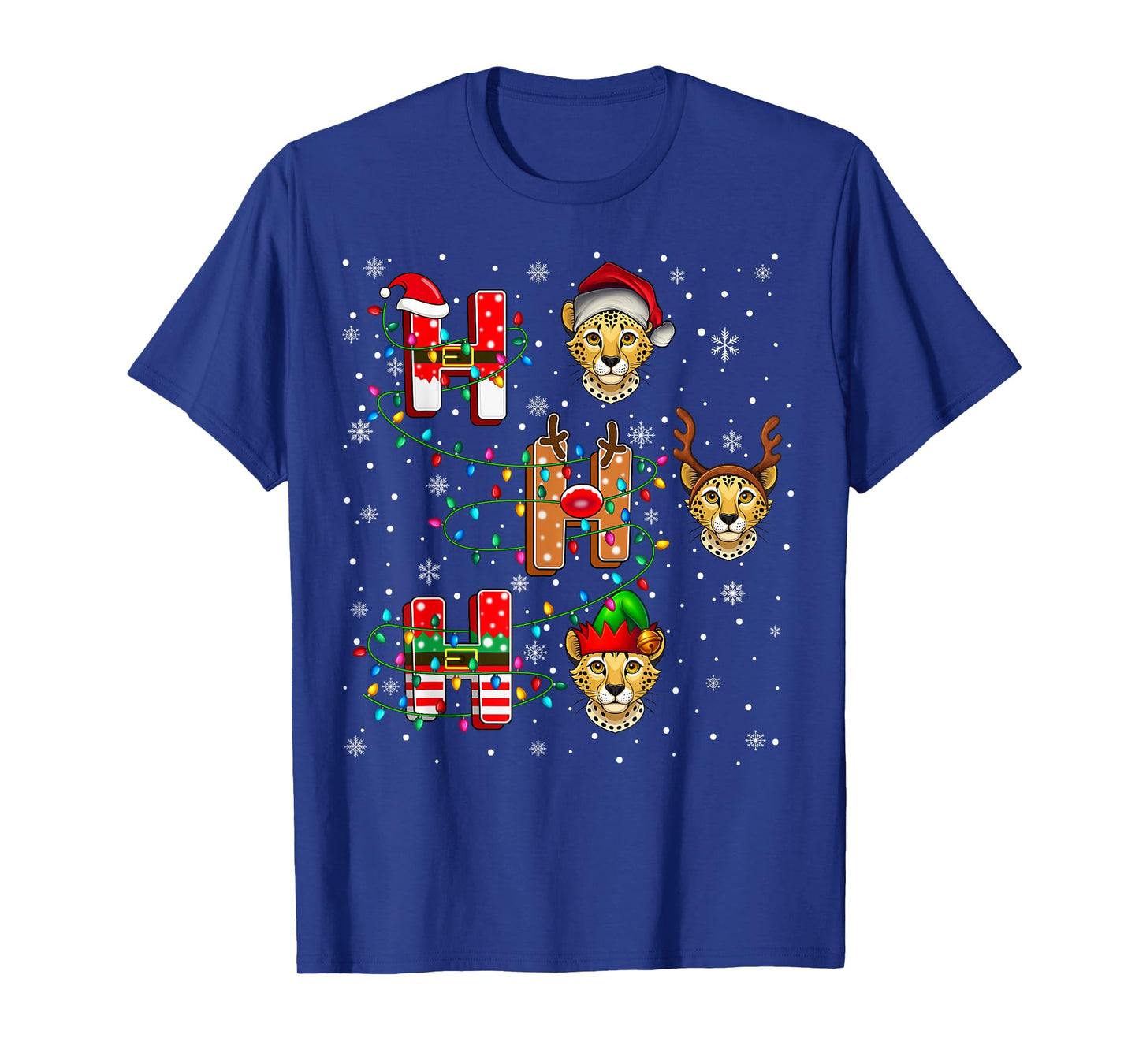 Ho Ho Ho Santa Reindeer Hat Elf Ocelot Animal Christmas T-Shirt