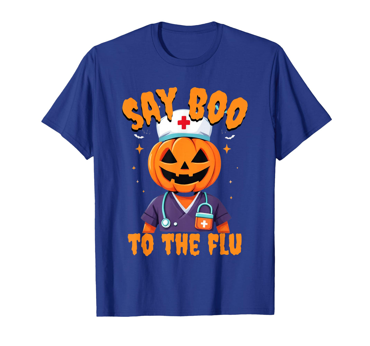 Say Boo to The Flu Nurse Halloween Vaccine Pumpkin Crew T-Shirt