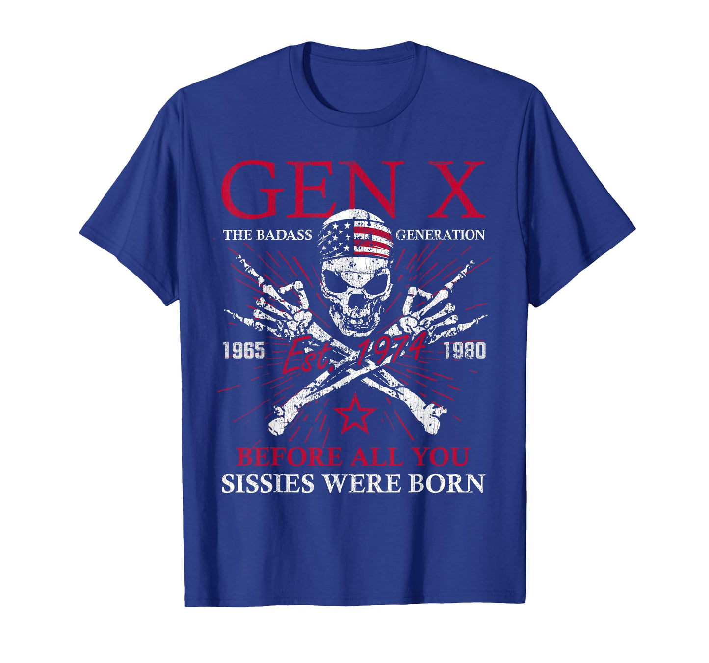 Vintage Gen X Est 1974 The Badass Generation Skull Skeleton T-Shirt