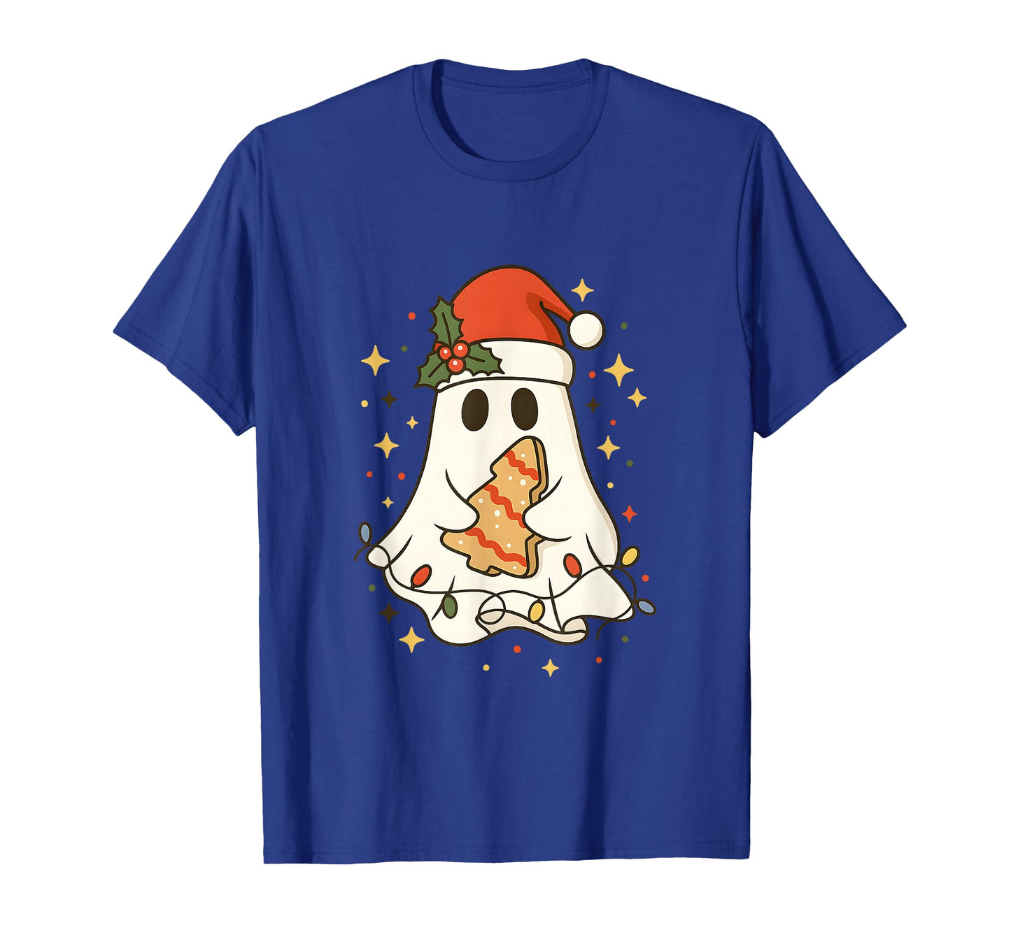 Cute Christmas Ghost with Santa Hat and Cookie T-Shirt