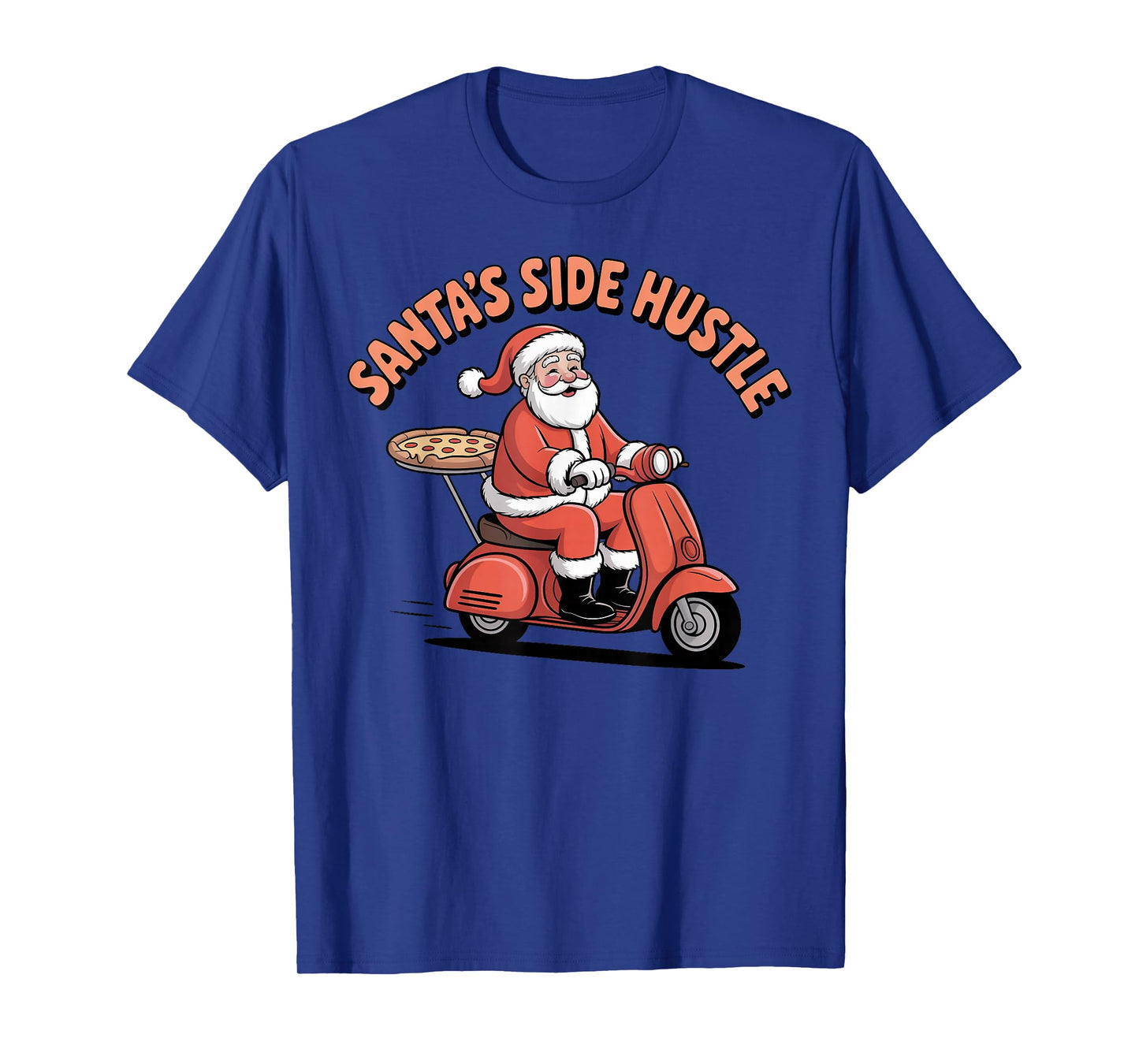 Santa’s Side Hustle - Santa Delivering Pizza on Scooter T-Shirt