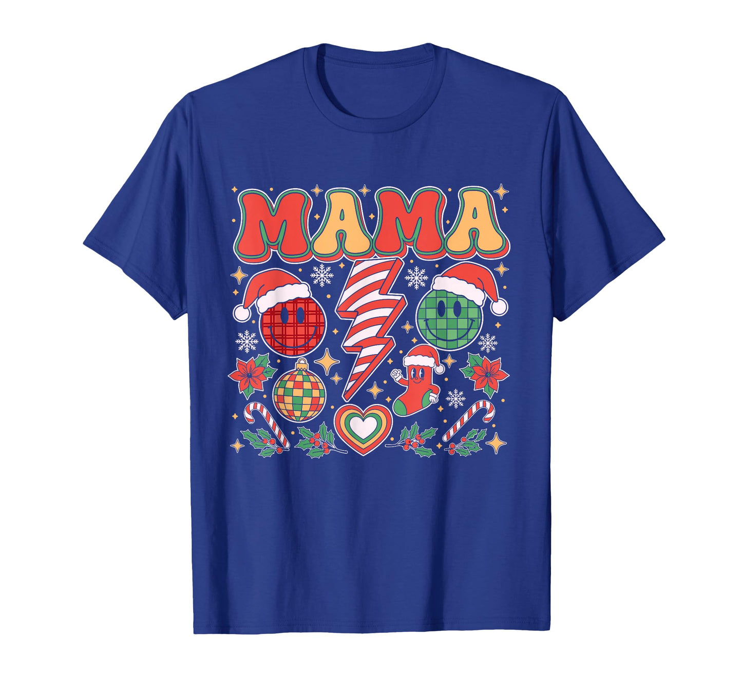 Retro Christmas Mama Family Matching Cute Santa Smile Face T-Shirt