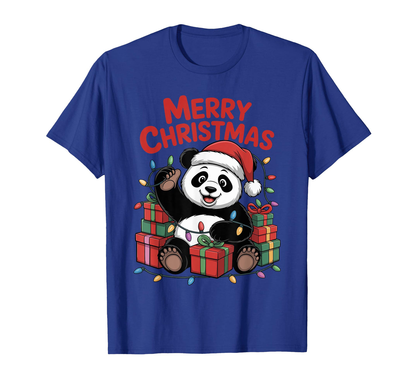 Funny Panda Santa Hat Animals Lovers Ugly Christmas Pajamas T-Shirt