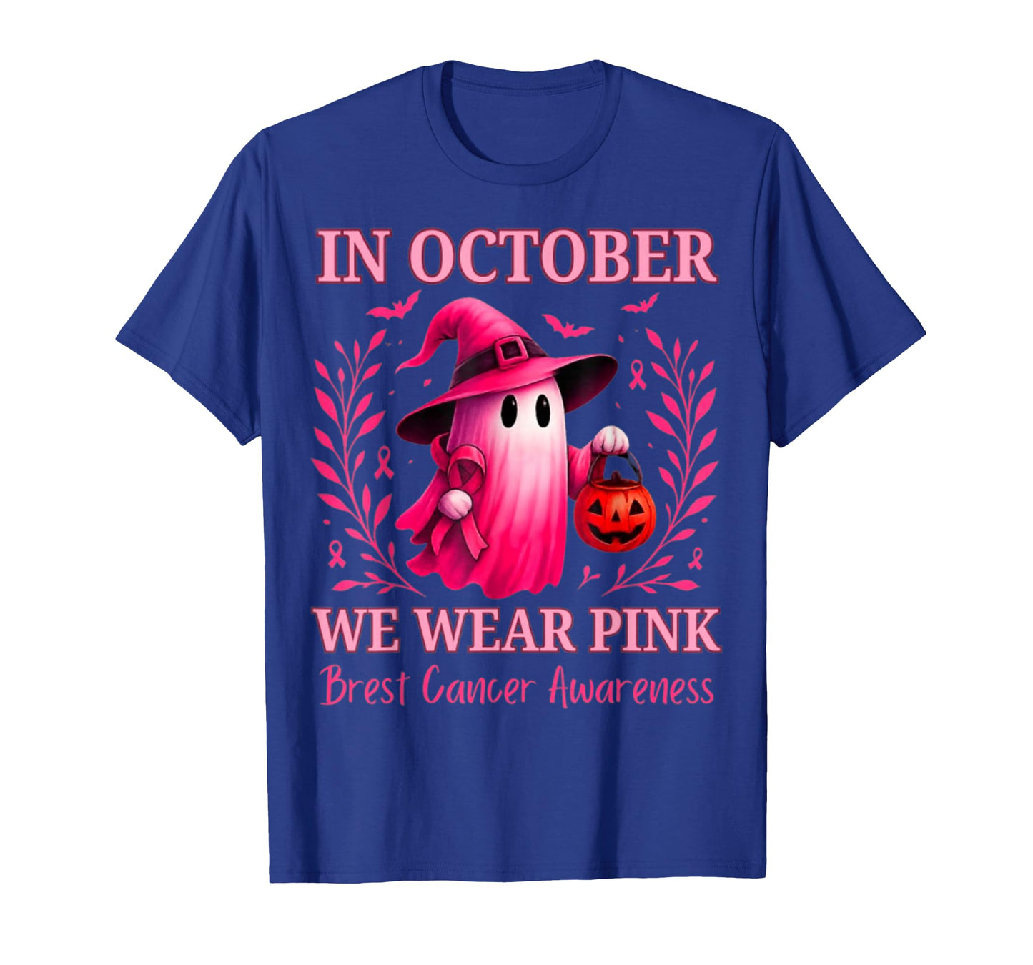 in October We Wear Pink Ghost Breast Cancer Awareness T-Shirt
