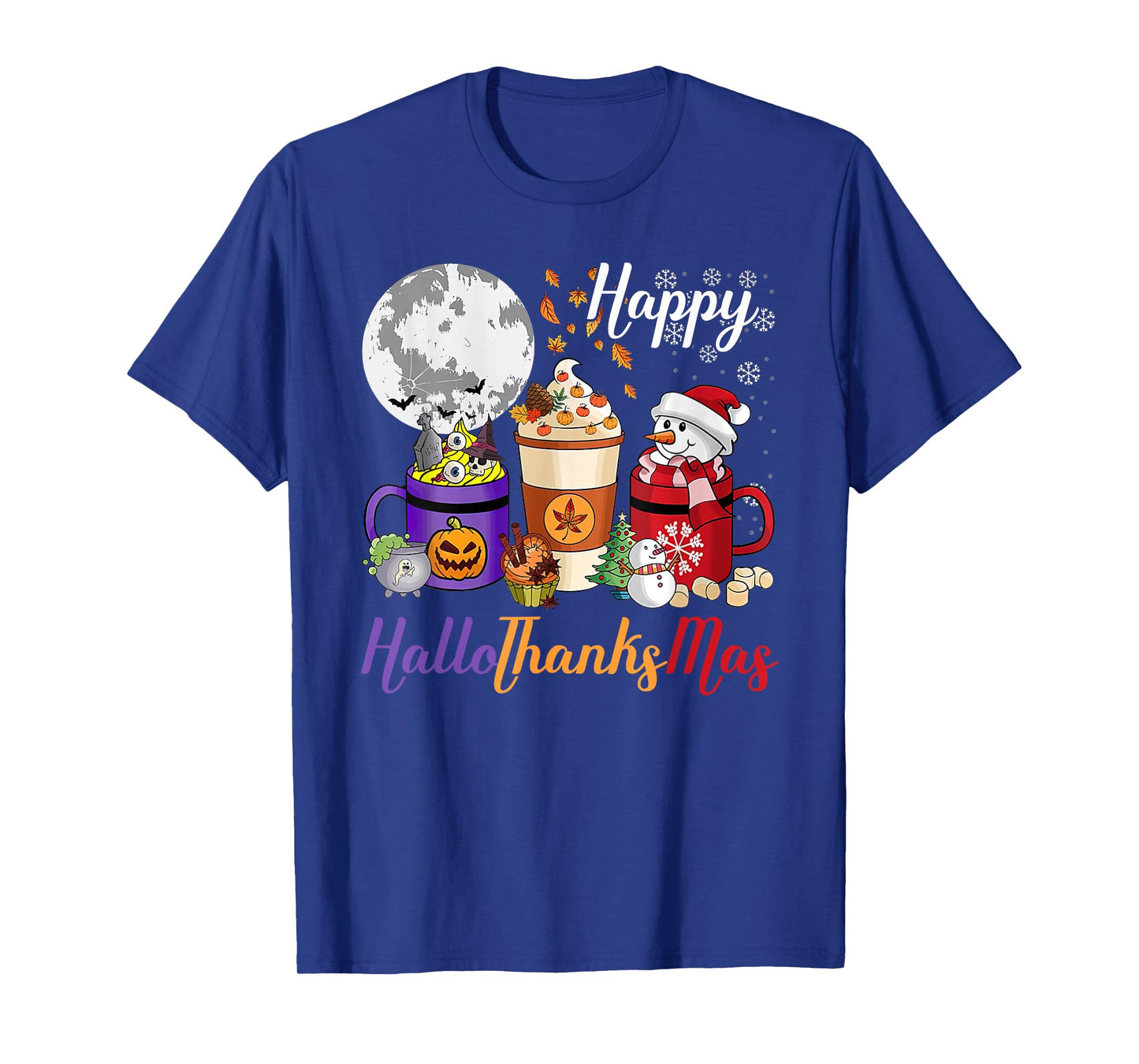 Coffee Halloween Thanksgiving Christmas Happy HalloThanksMas T-Shirt