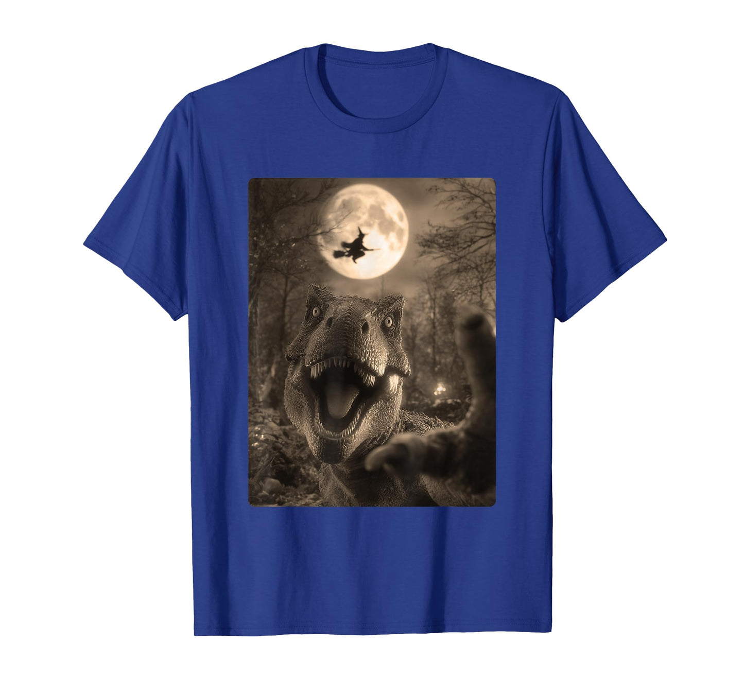 Funny T-rex Selfie Full Moon Flying Witch Dinosaur Halloween T-Shirt