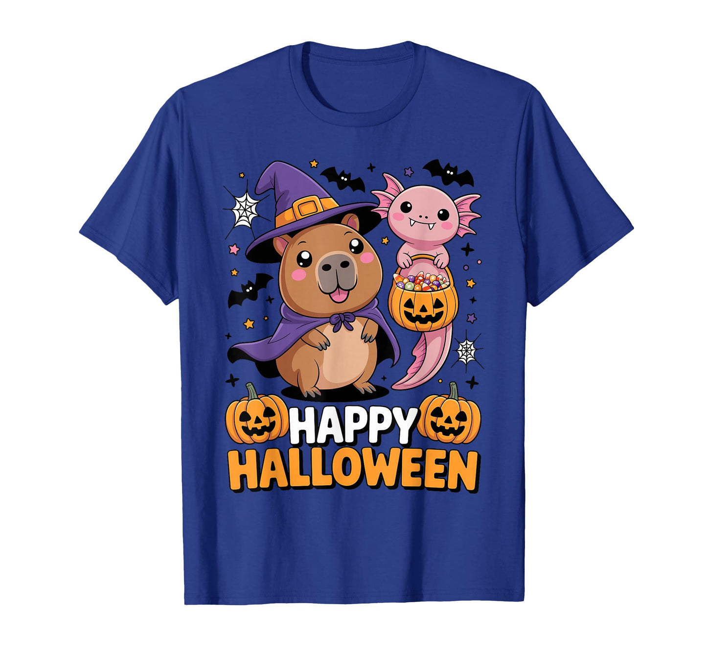 Cute Capybara and Axolotl Happy Halloween Kids T-Shirt