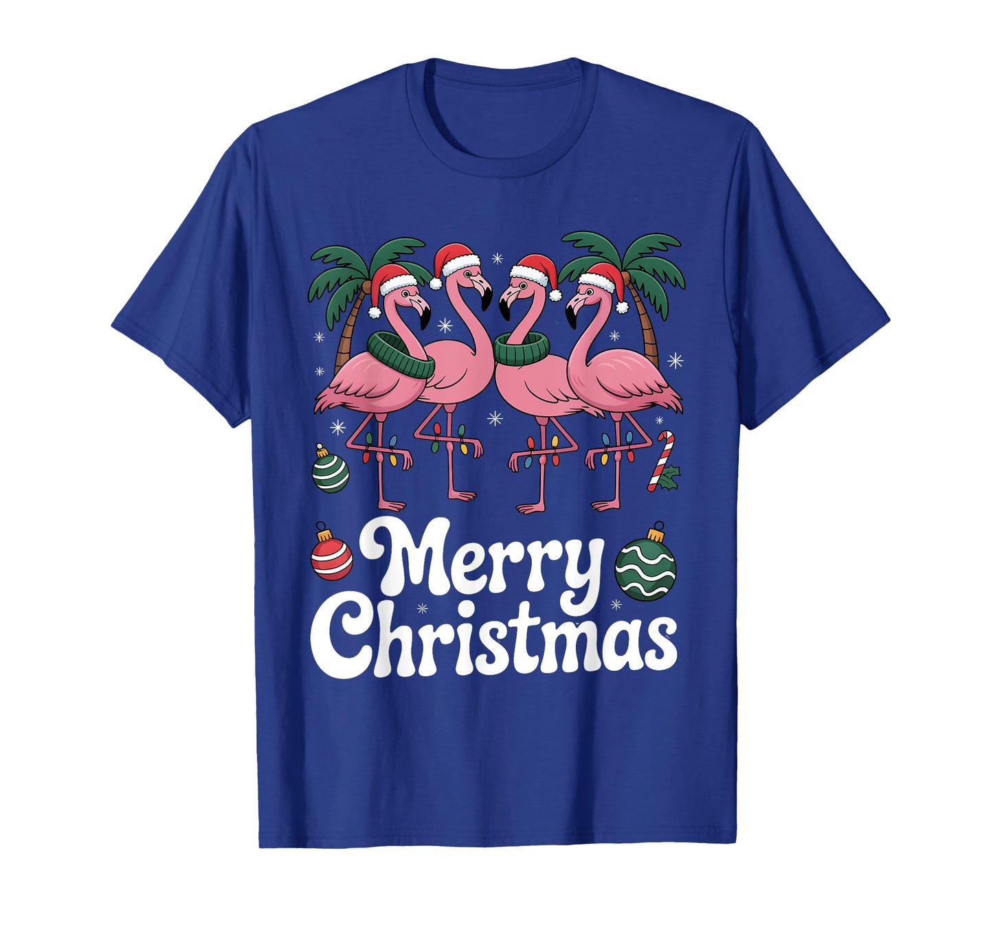 Merry Christmas Pink Flamingo Santa Hat Xmas Lights T-Shirt