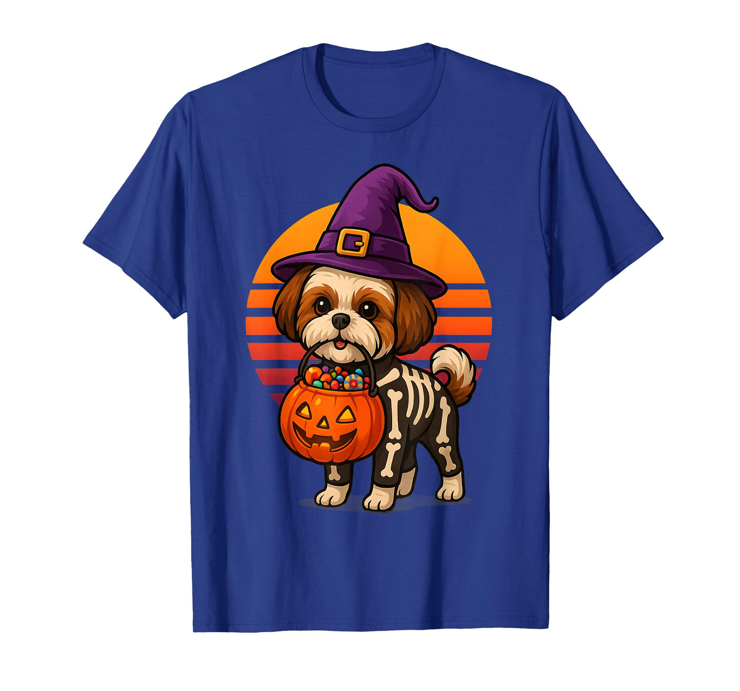 Shih Tzu Dog Halloween Spooky Skeleton Trick or Treat T-Shirt
