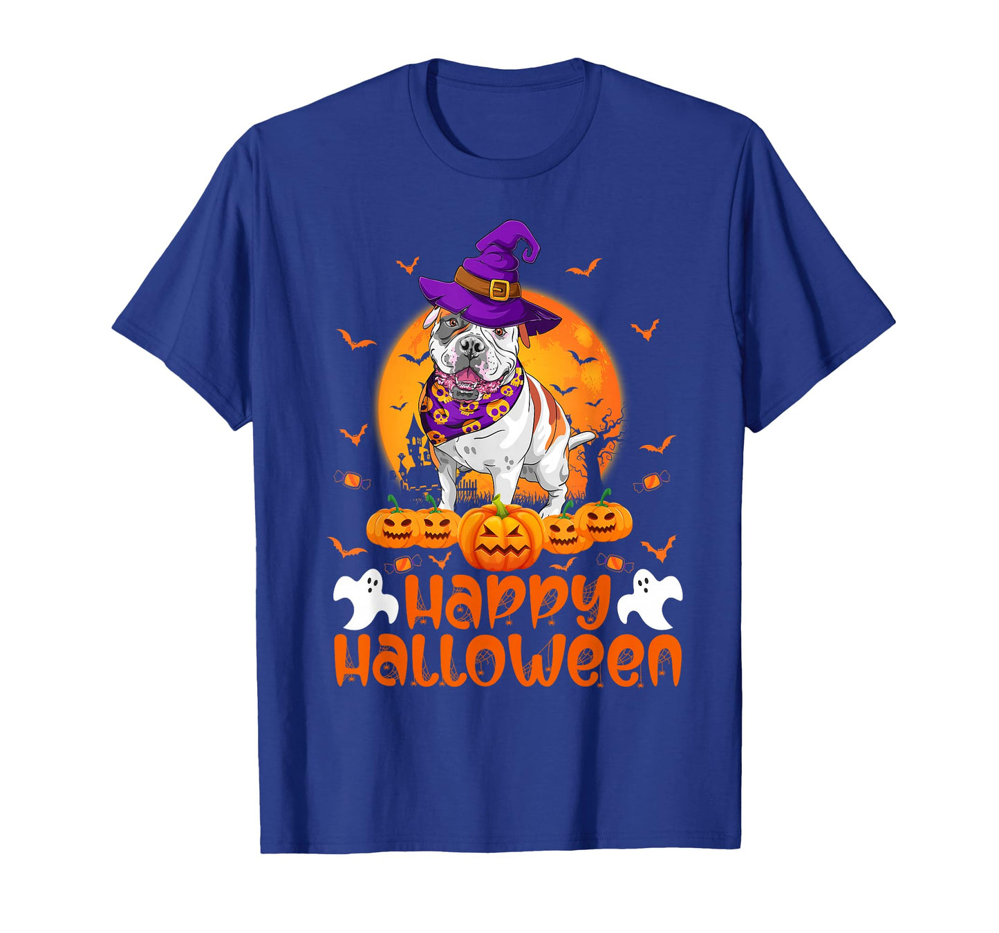 Vintage Pumpkin American Bulldog Witch Dog Funny Halloween T-Shirt