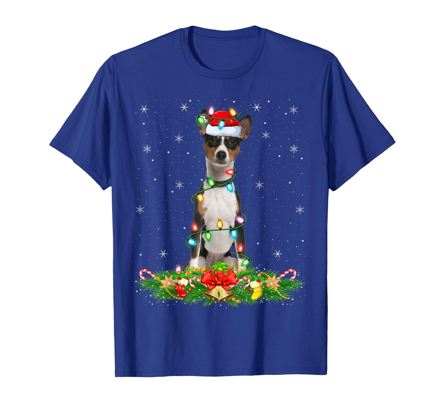 Basenji Dog Christmas Lights Funny Santa Hat Xmas T-Shirt