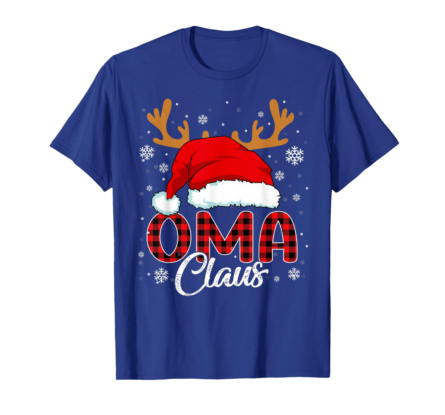 Oma Claus Santa Hat Christmas Red Plaid Matching Family Xmas T-Shirt