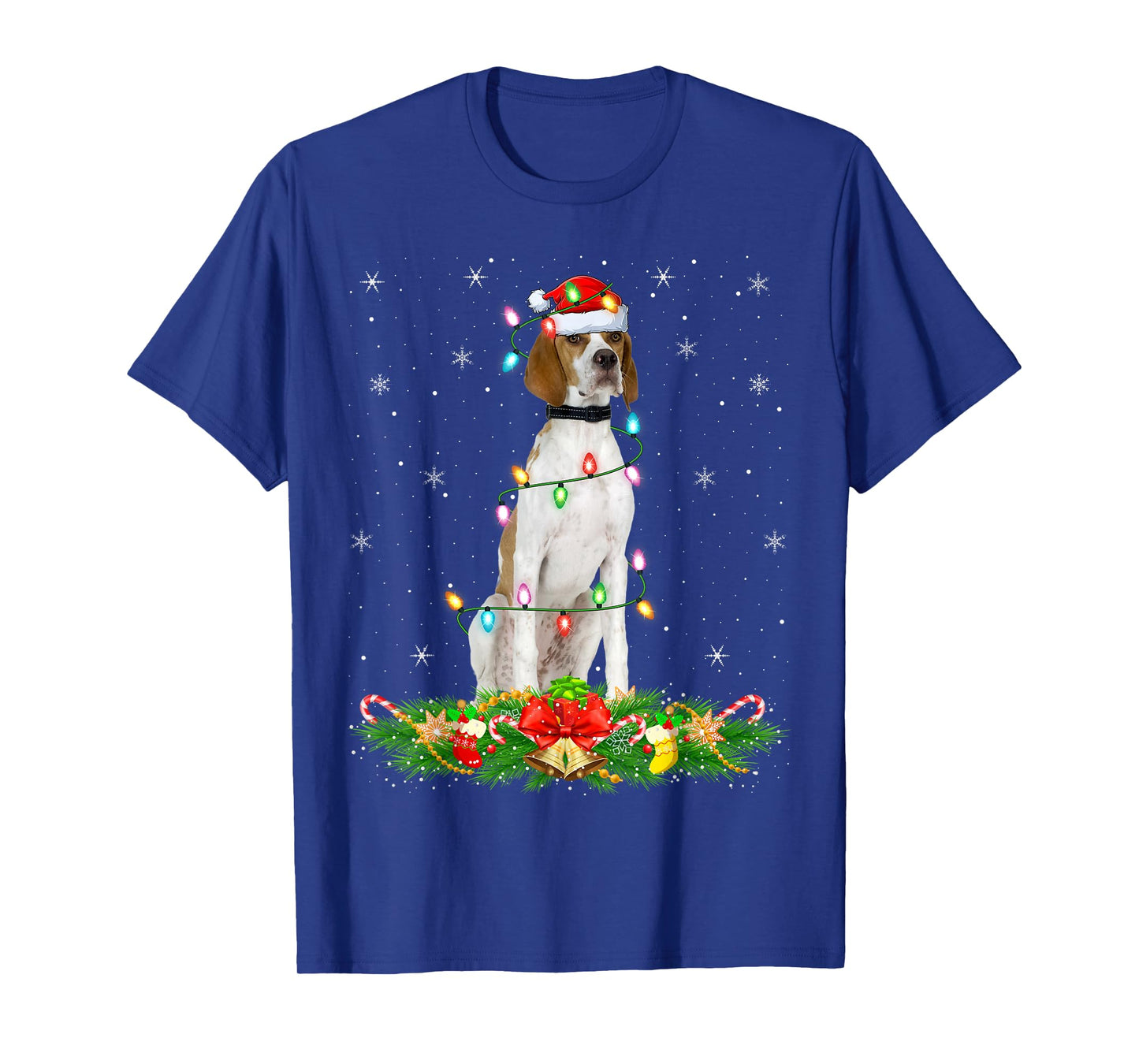 English Pointer Dog Christmas Lights Funny Santa Hat Xmas T-Shirt