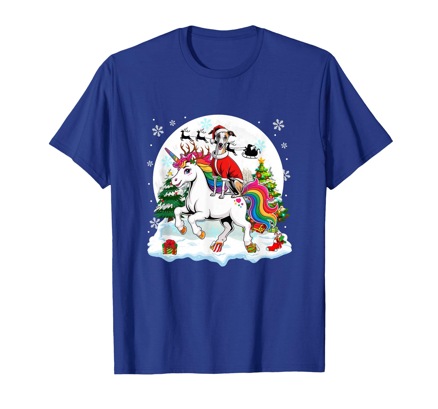Santa Whippet Riding Unicorn Reindeer Christmas Owner Kids T-Shirt