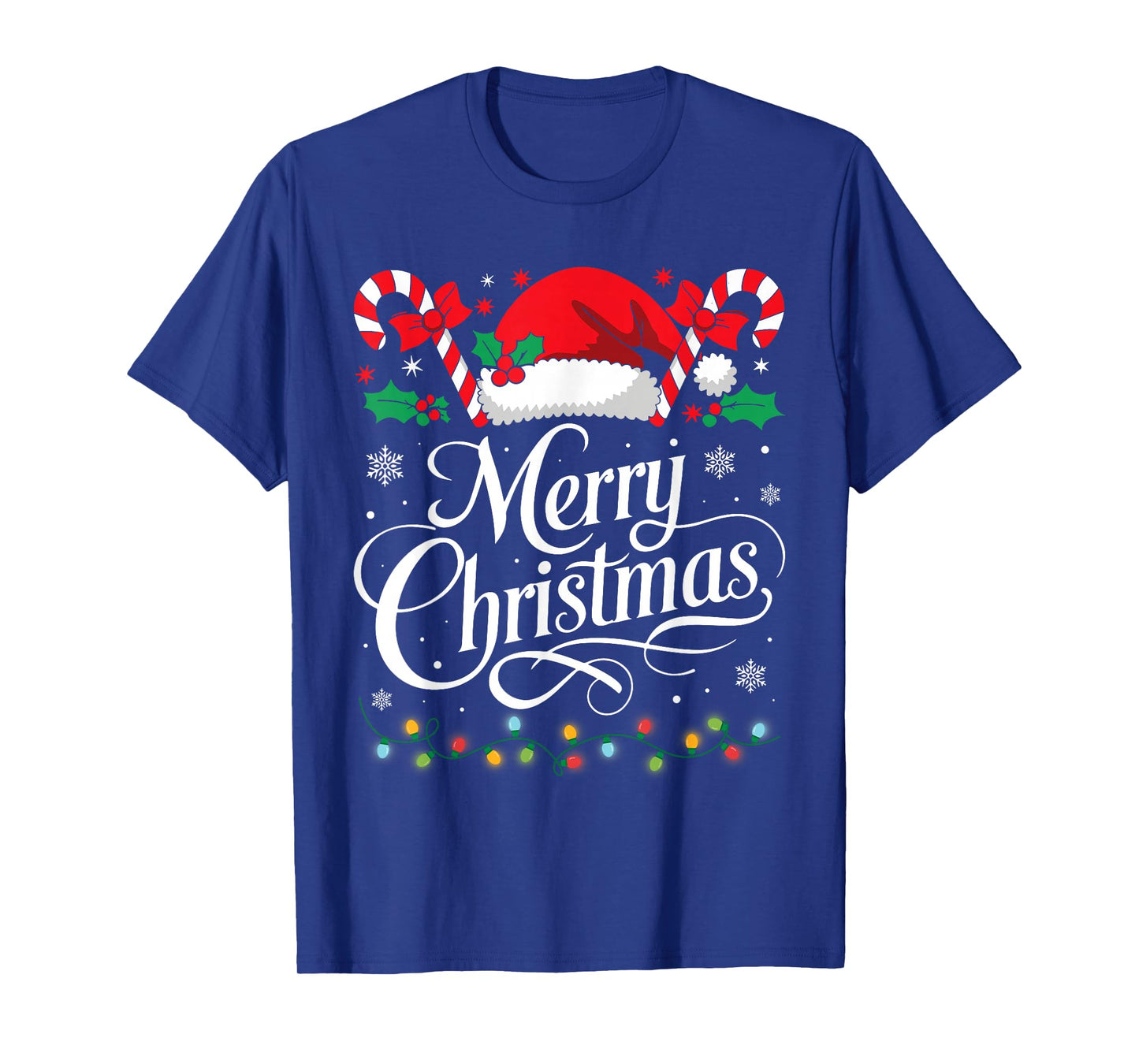 Merry Christmas Lights Red Santa Hat Xmas Family Men Women T-Shirt
