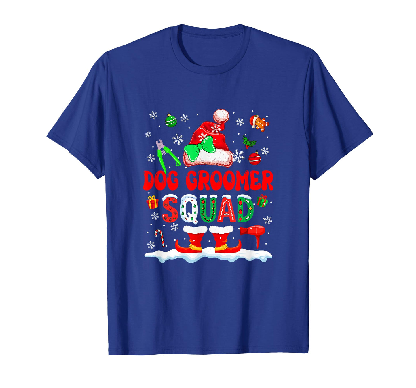 Dog Groomer Squad Women Job Christmas Santa Costume Bow Tie T-Shirt