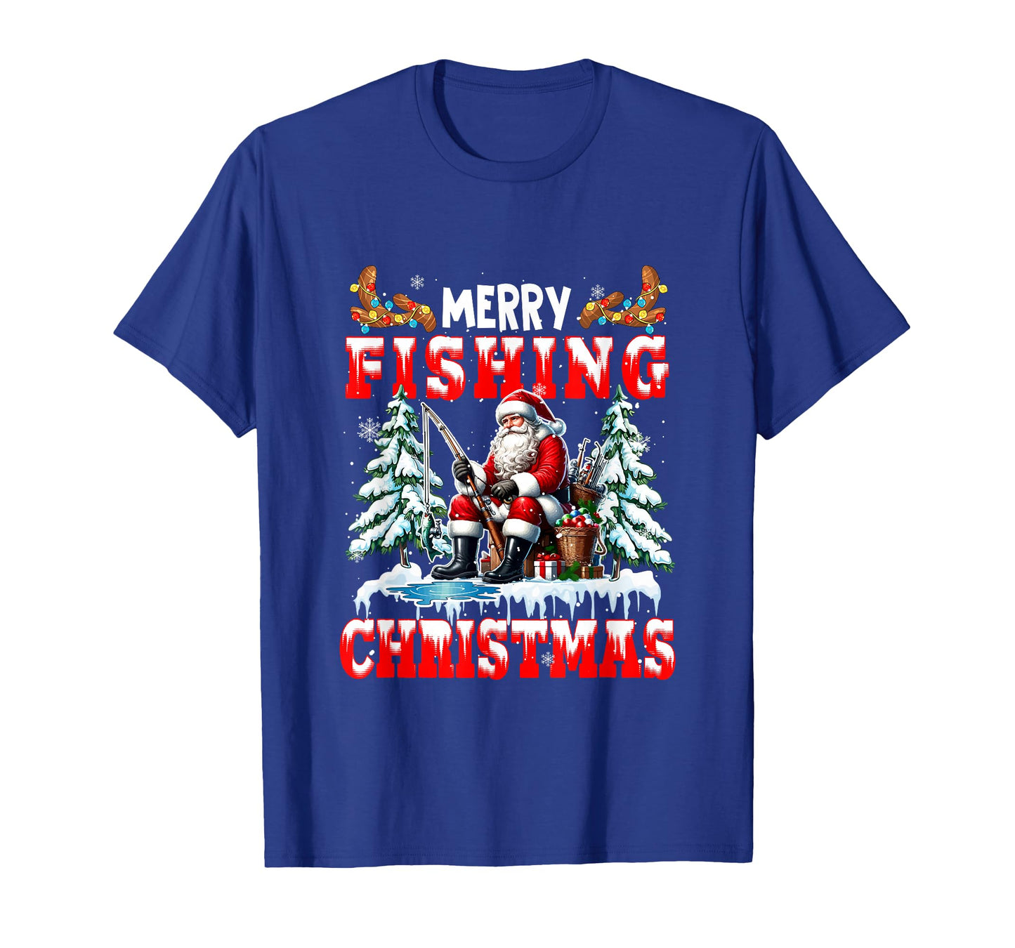 Merry Christmas Fishing Santa Colorful Costume Sport Lover T-Shirt