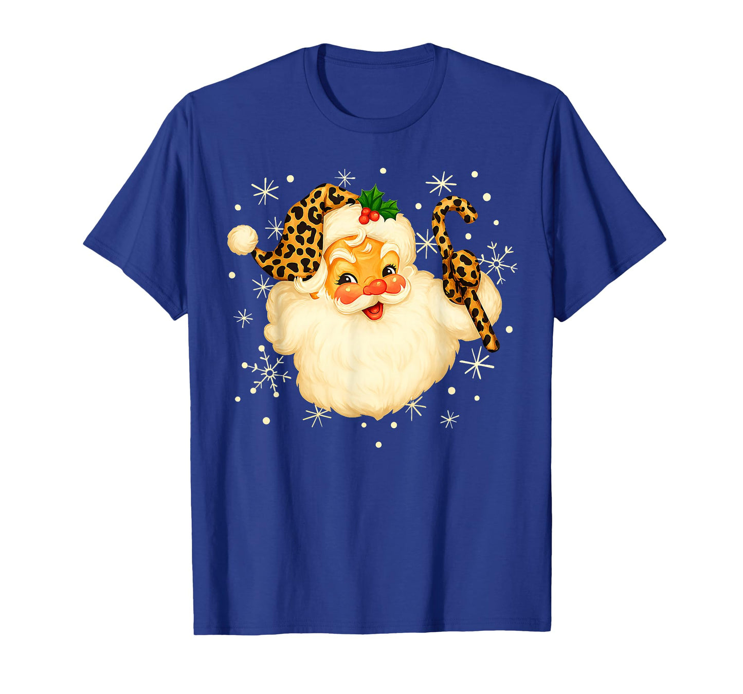 Funny Santa Claus Face Christmas Xmas Leopard Santa Hat T-Shirt