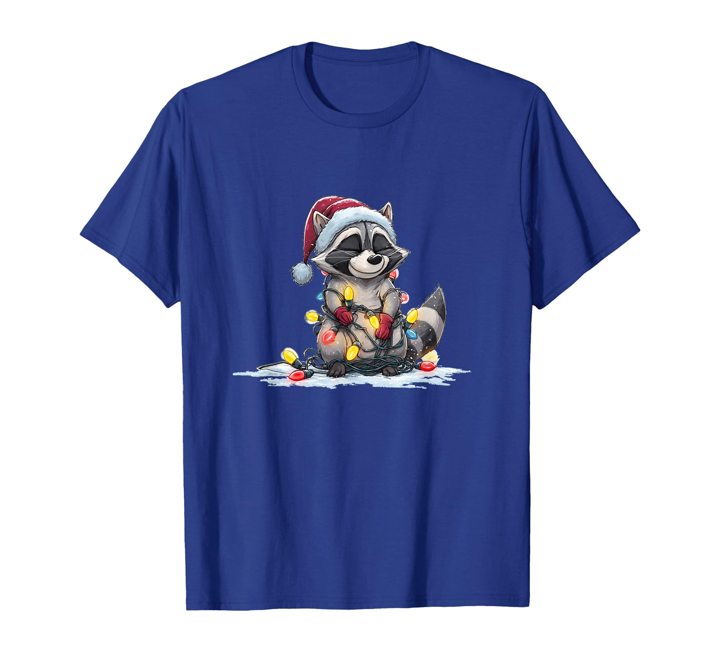 Funny Christmas Smile Raccoon with Santa Claus Hat Costume T-Shirt
