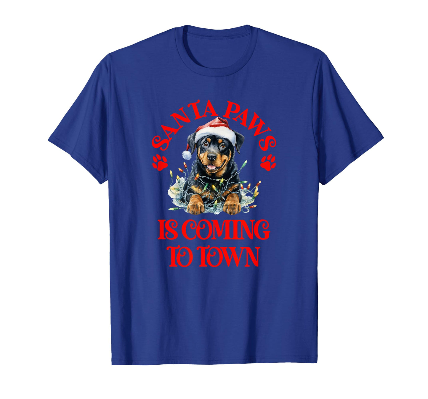 Santa Paws is Coming to Town with Christmas Rottie T-Shirt