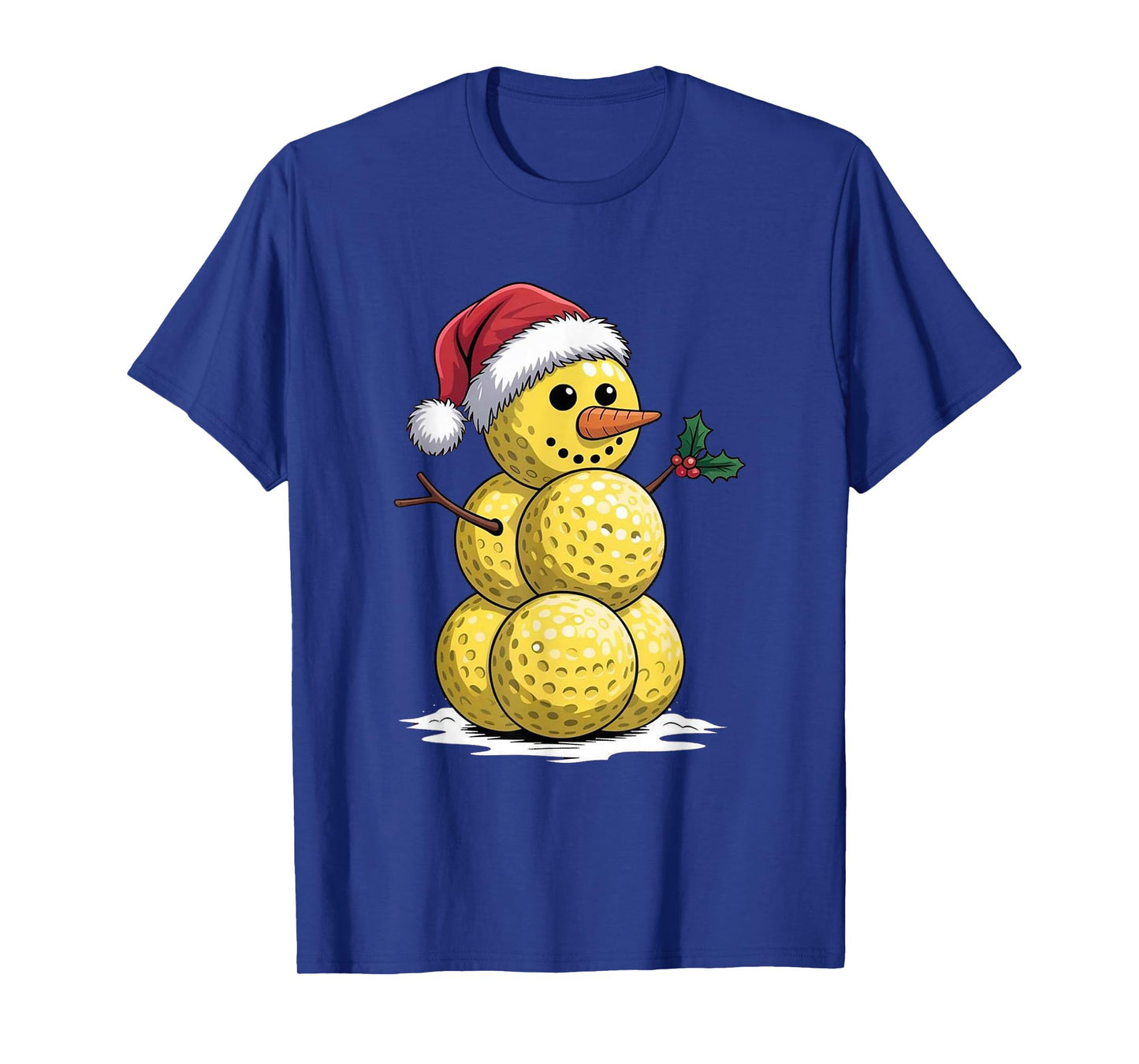 Funny Pickleball Snowman Christmas Santa Hat Winter T-Shirt