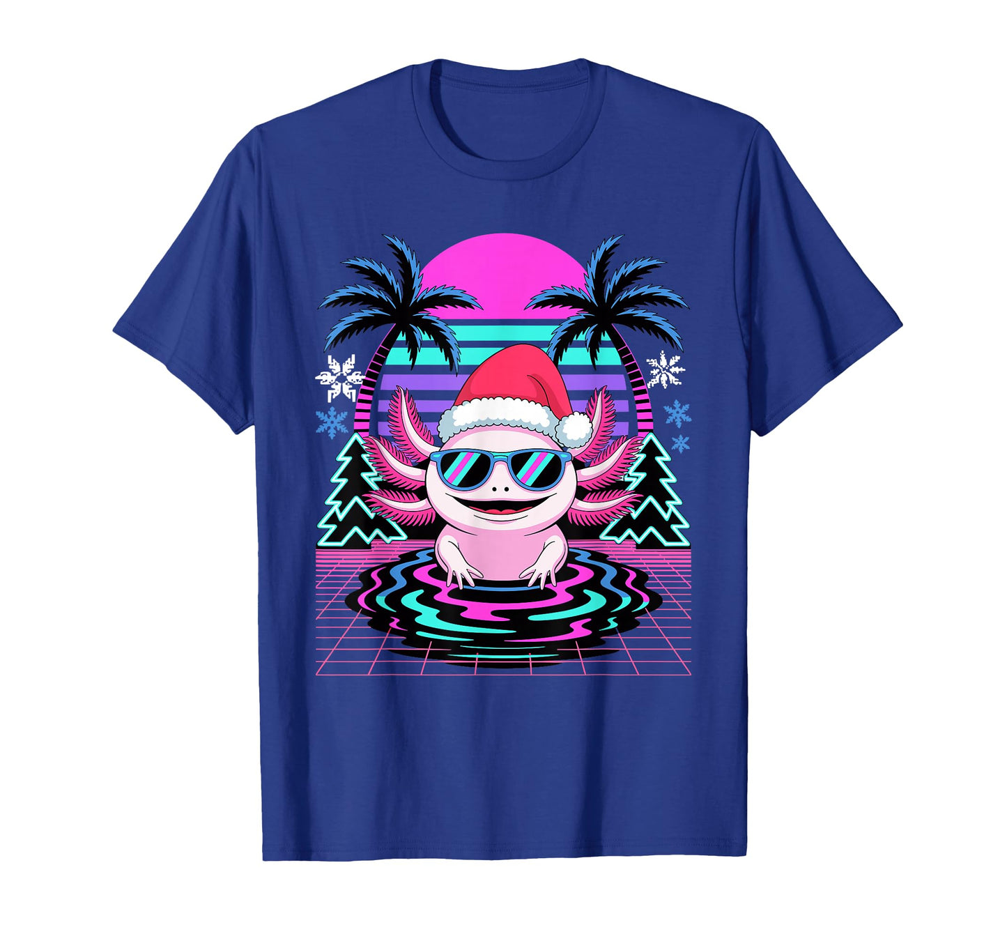 Christmas Synthwave Axolotl Sunglasses Axolotls T-Shirt