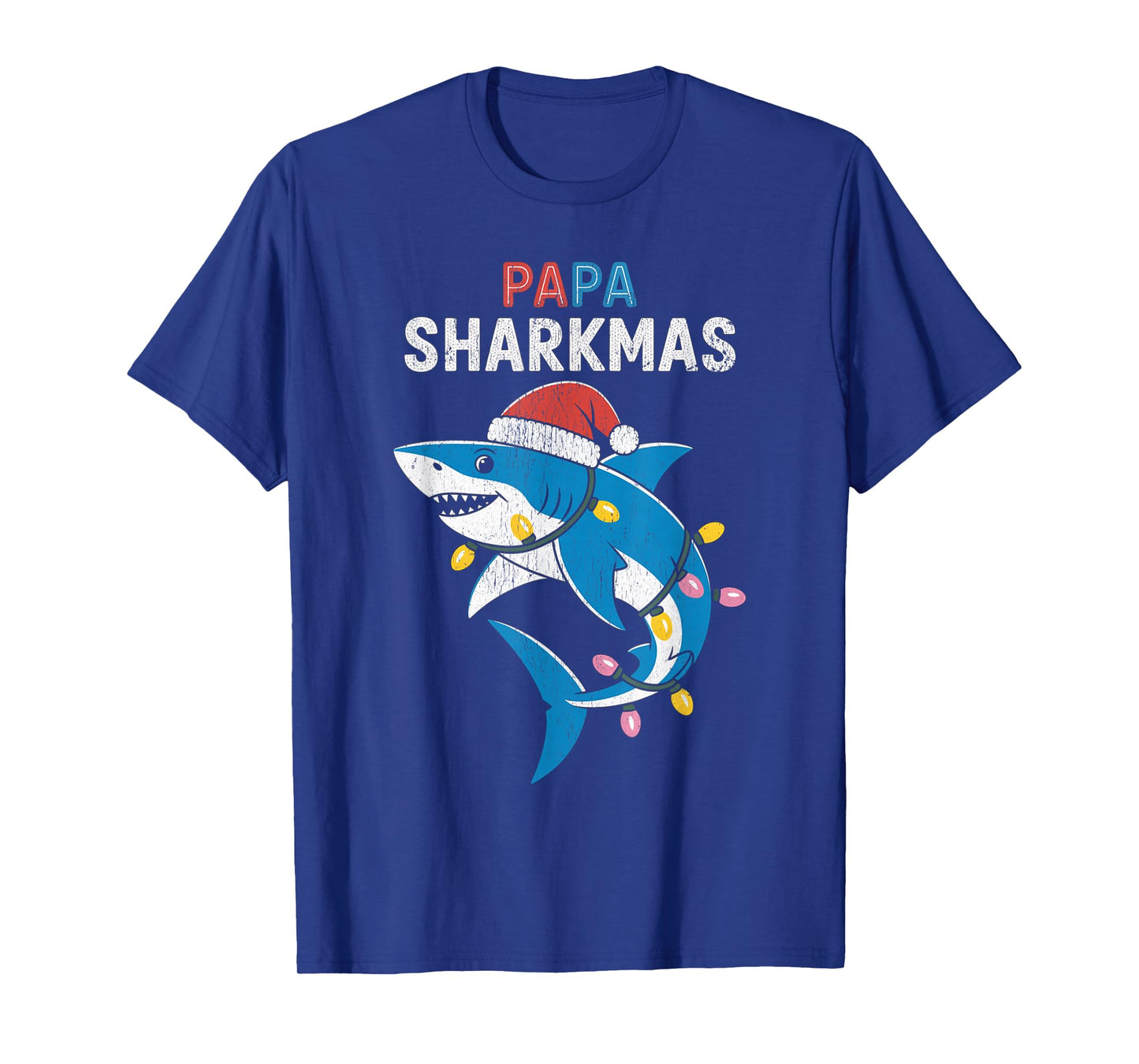 Papa Sharkmas Funny Shark Santa Hat Ugly Christmas Sweater T-Shirt