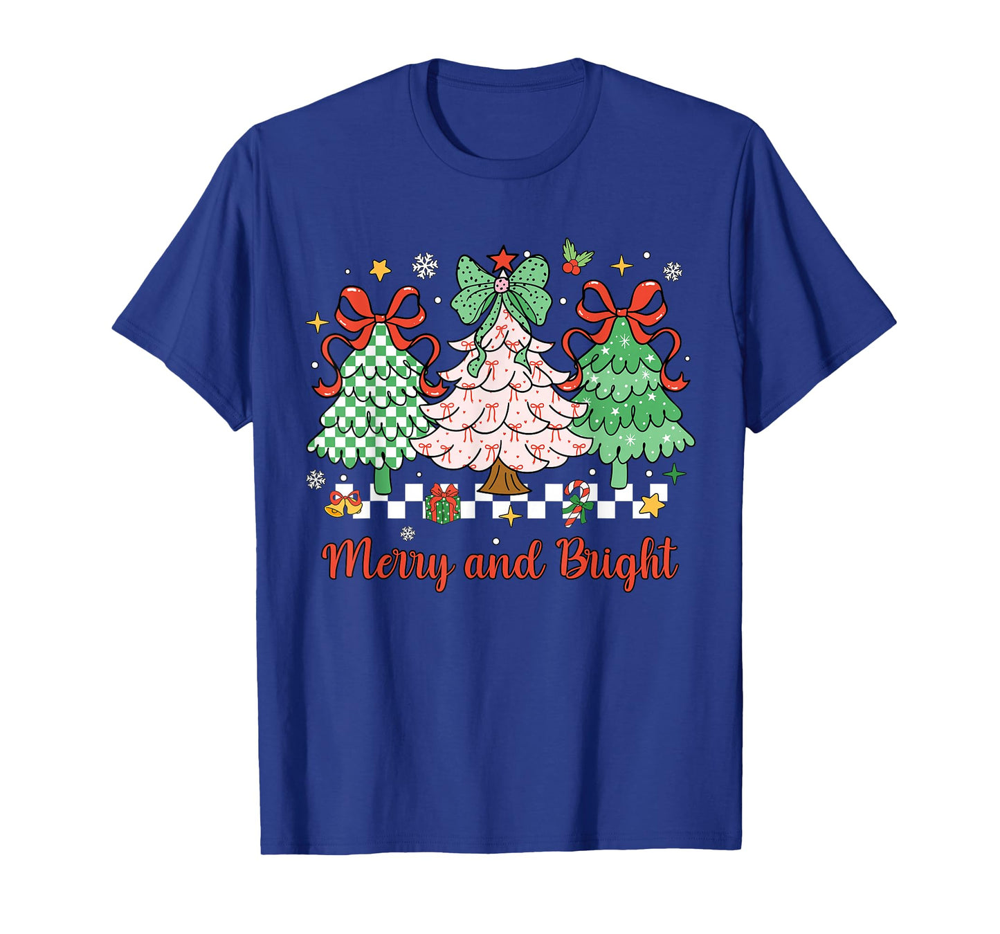 Merry and Bright Christmas Coquette Bow Christmas Tree Women T-Shirt